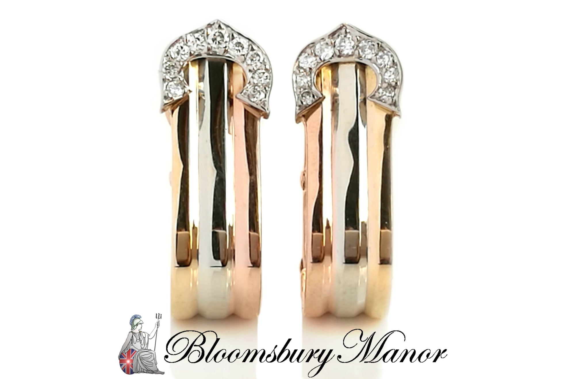 Cartier Double C de Cartier Clip on Earrings in 18K Trinity Gold & Diamond Set