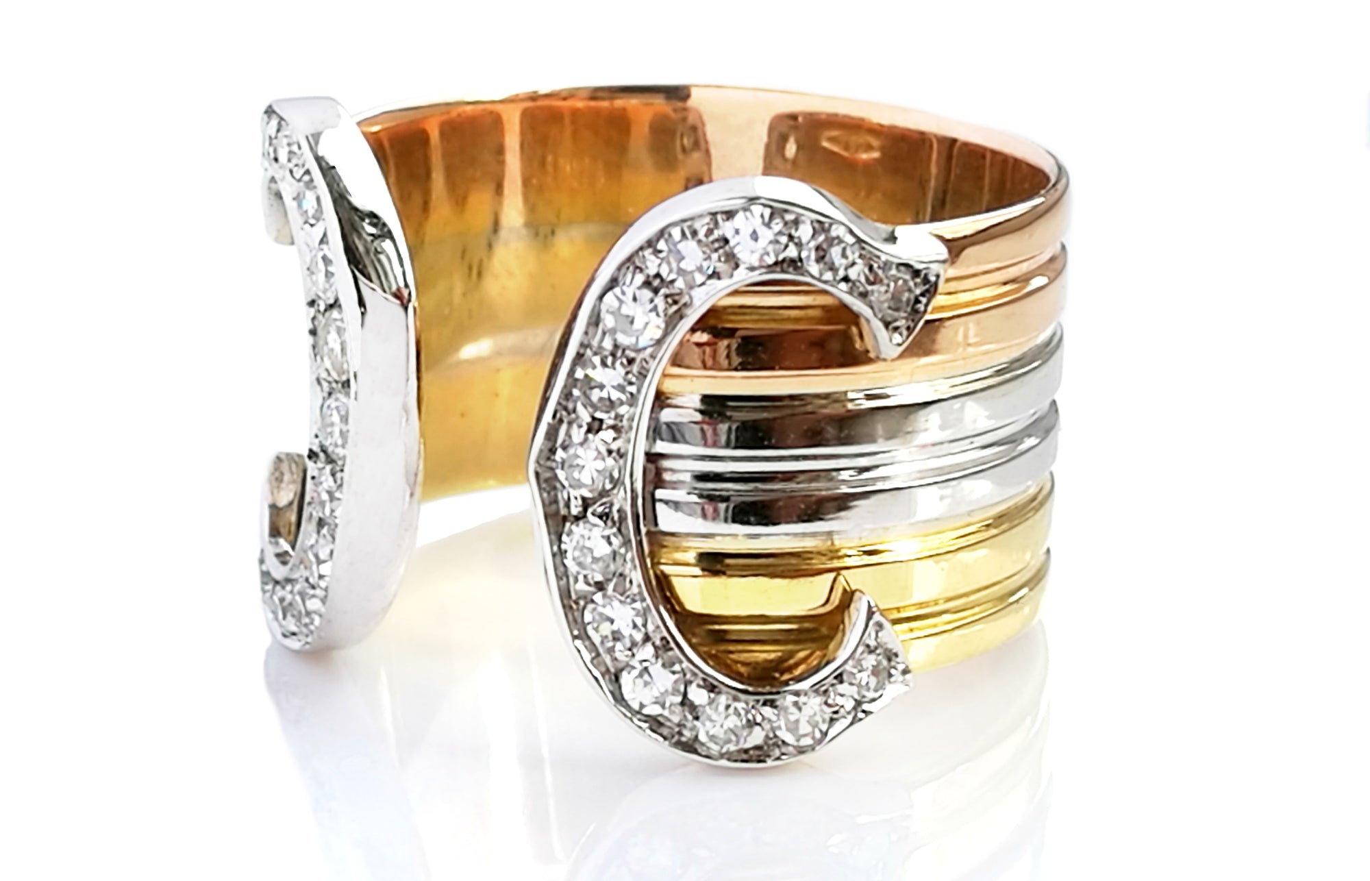 Cartier Diamond C de Trinity Tri Colour Ring 18k Gold