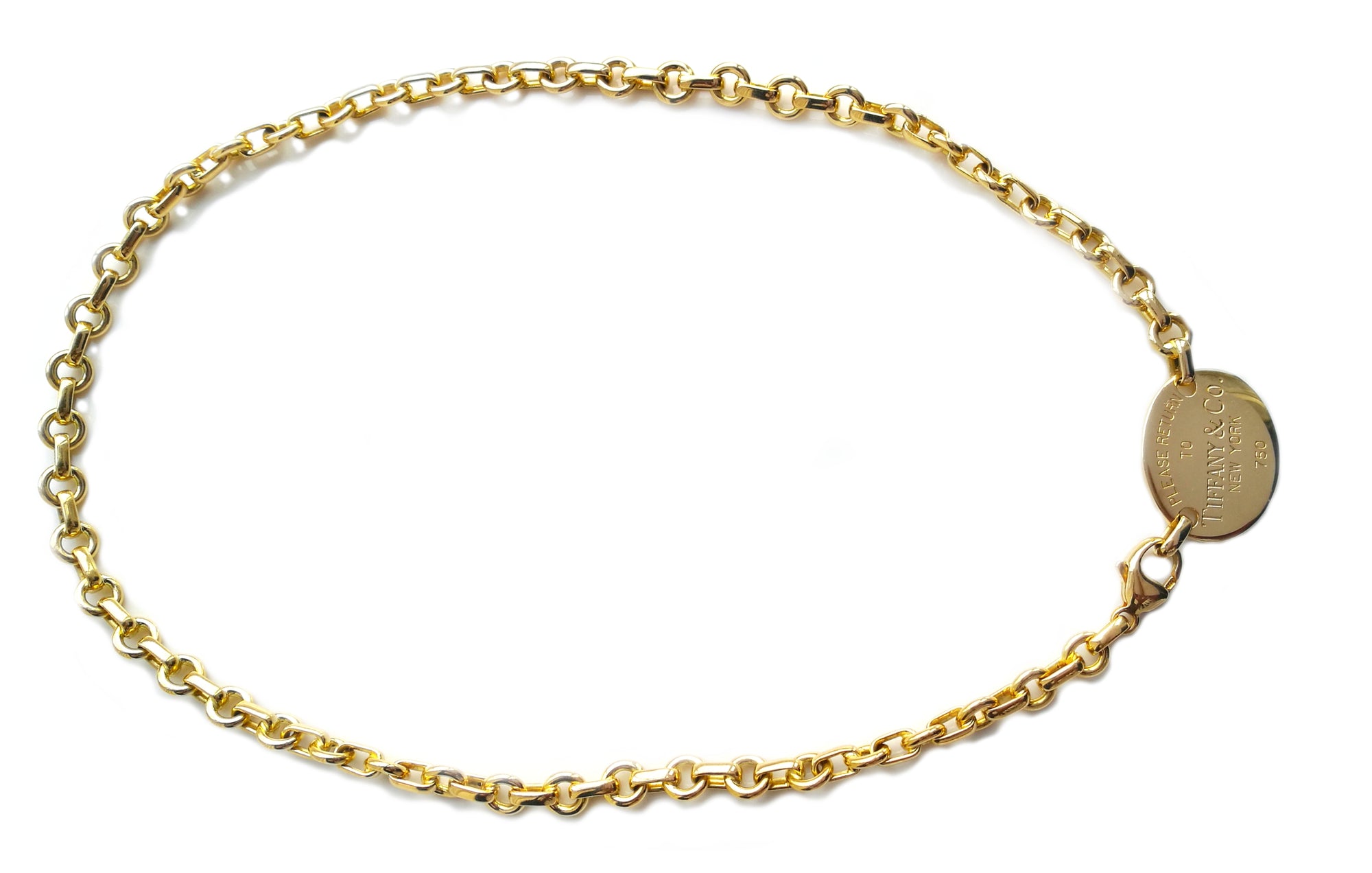 Tiffany & Co 18k Yellow Gold Oval Return To Choker Necklace 15.5in