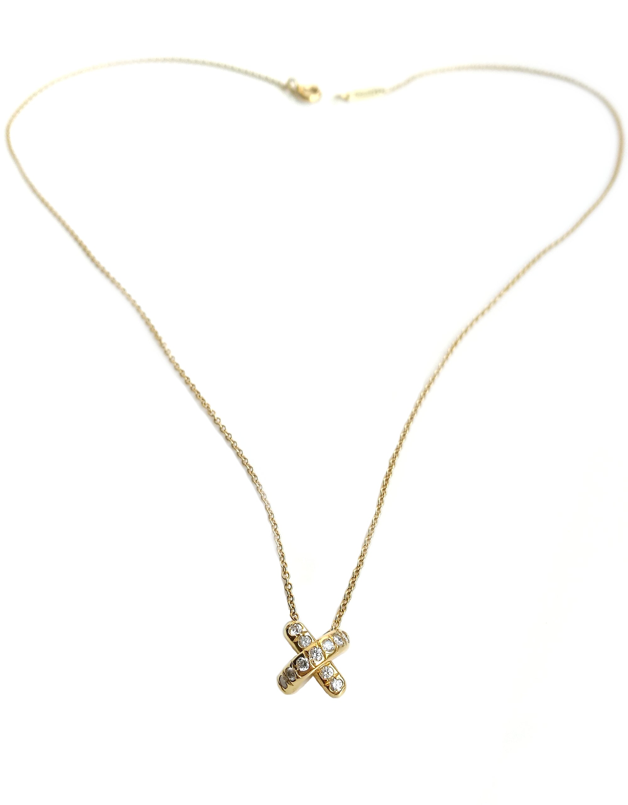 Tiffany & Co. Diamond Signature 'X' Pendant / Necklace in 18k Yellow Gold