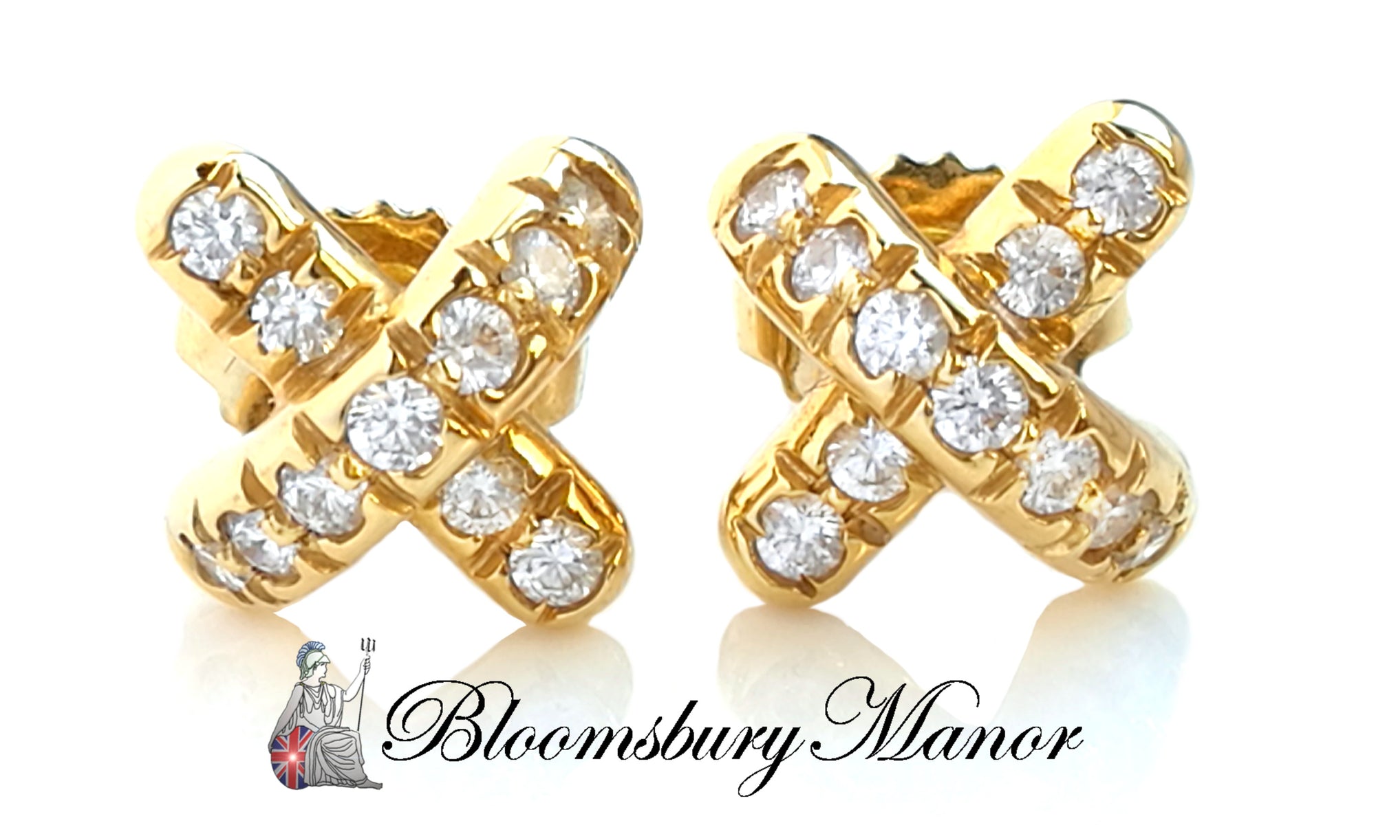 Tiffany 18k Gold Diamond Signature X Cross Kiss Earrings 8mm