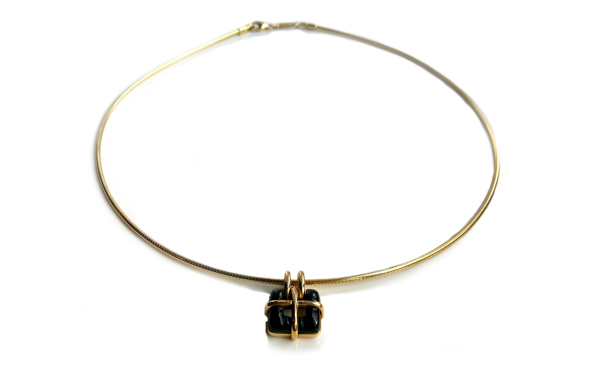 Tiffany & Co. 18k Gold & Black Square Window Cross Pendant / Necklace