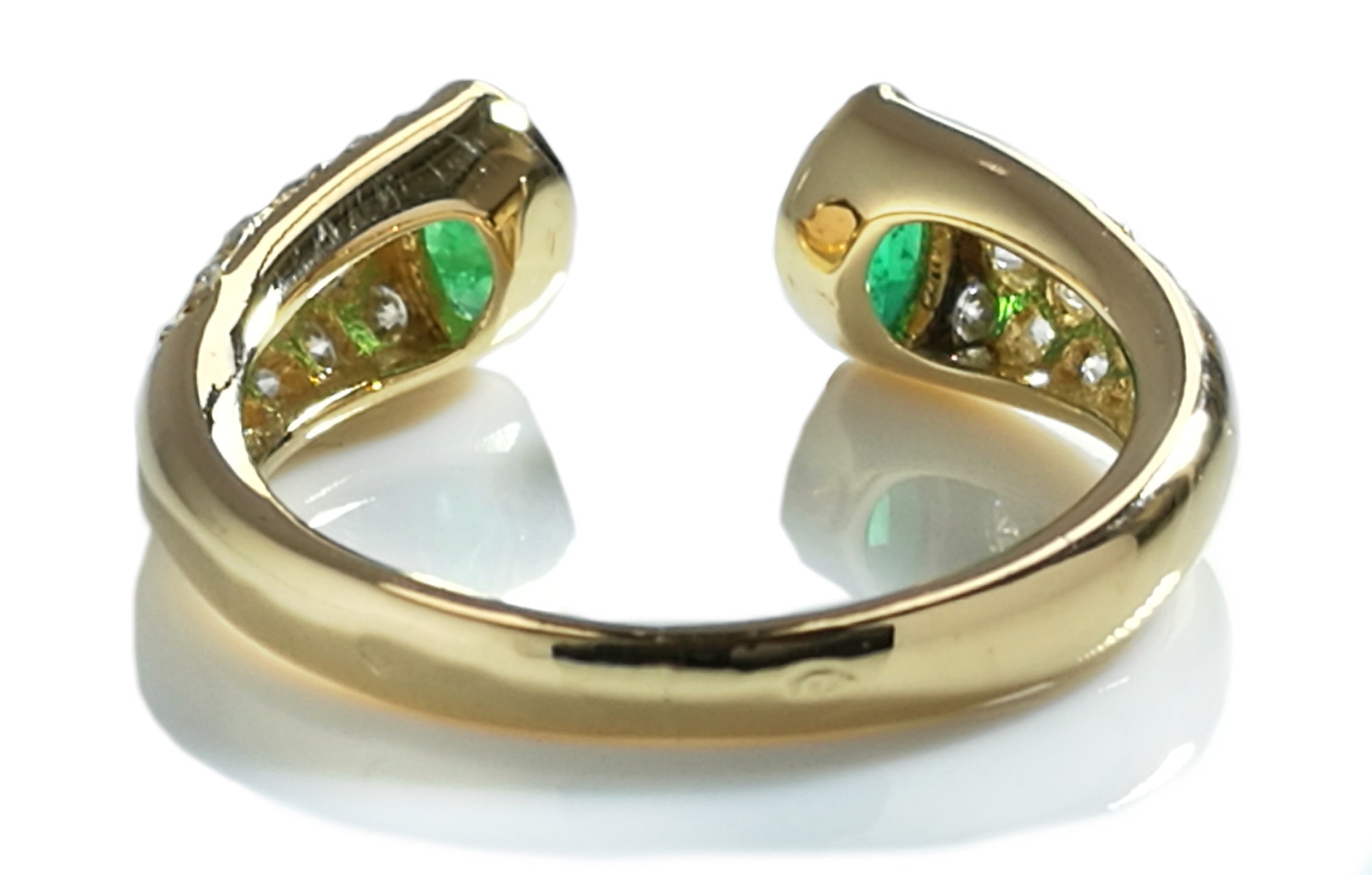 Vintage 1990s Cartier Marquise Cut Emerald, Diamond Pave & 18k Gold Open Ring