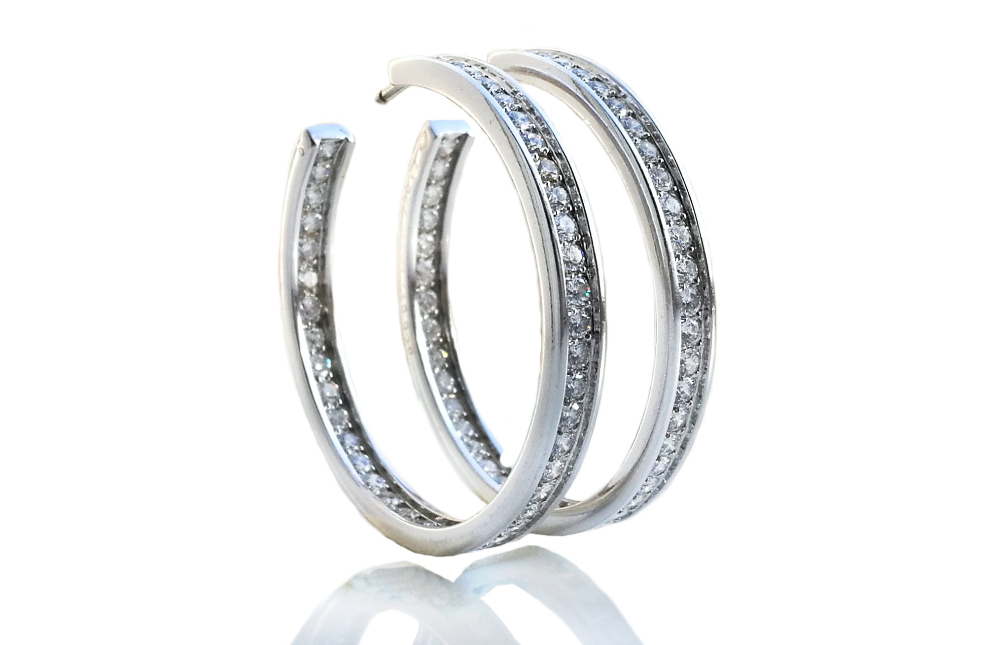 Cartier 3.4ct Diamond & 18k White Gold Large Hoop 'Inside Out' Earrings
