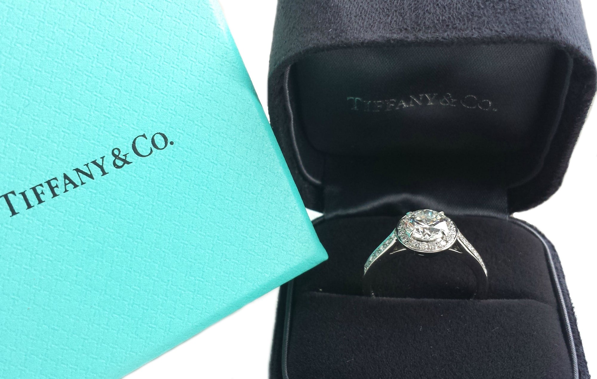 Tiffany & Co. 1.44tcw G/VS1 Triple XXX 'Embrace' Halo Set Diamond Engagement Ring