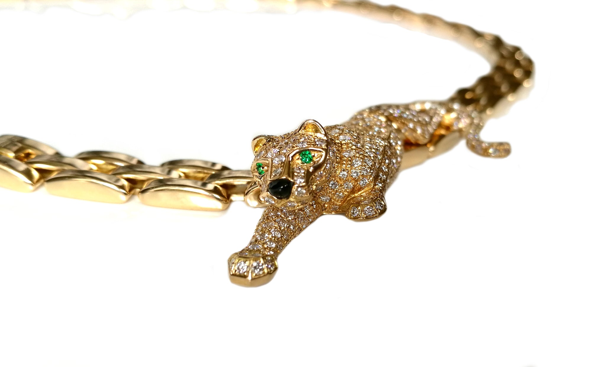 5.91ct Natural Round Diamond Emerald 14K Yellow Gold Wedding Panther  Bracelet | eBay