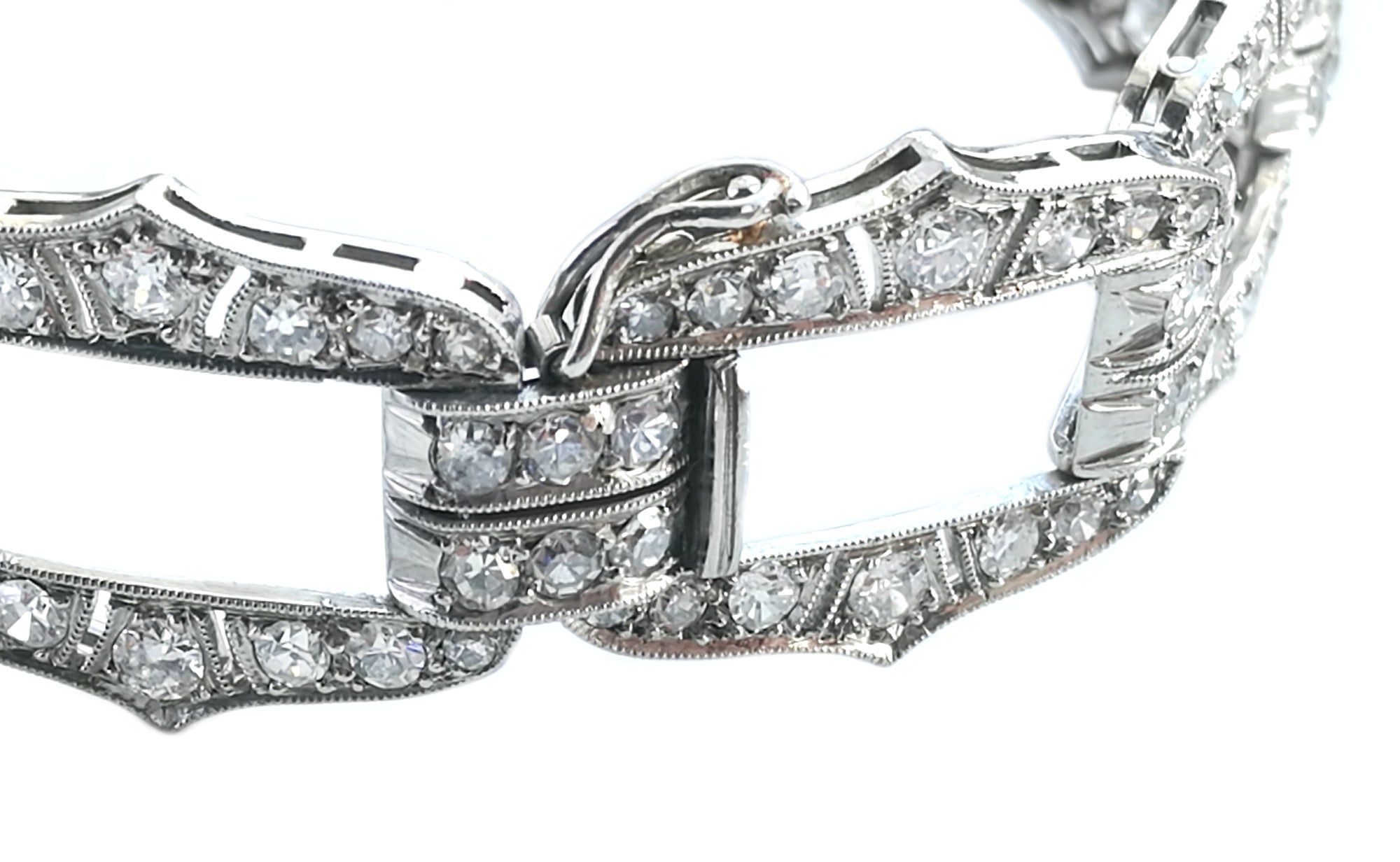 Original French Art Deco Old Cut Diamond Platinum Bracelet 7 in
