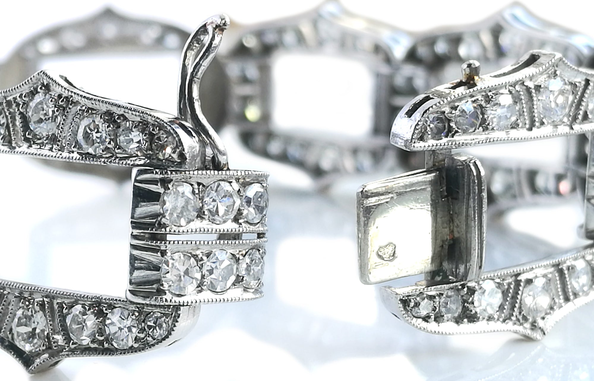 Original French Art Deco Old Cut Diamond Platinum Bracelet 7 in