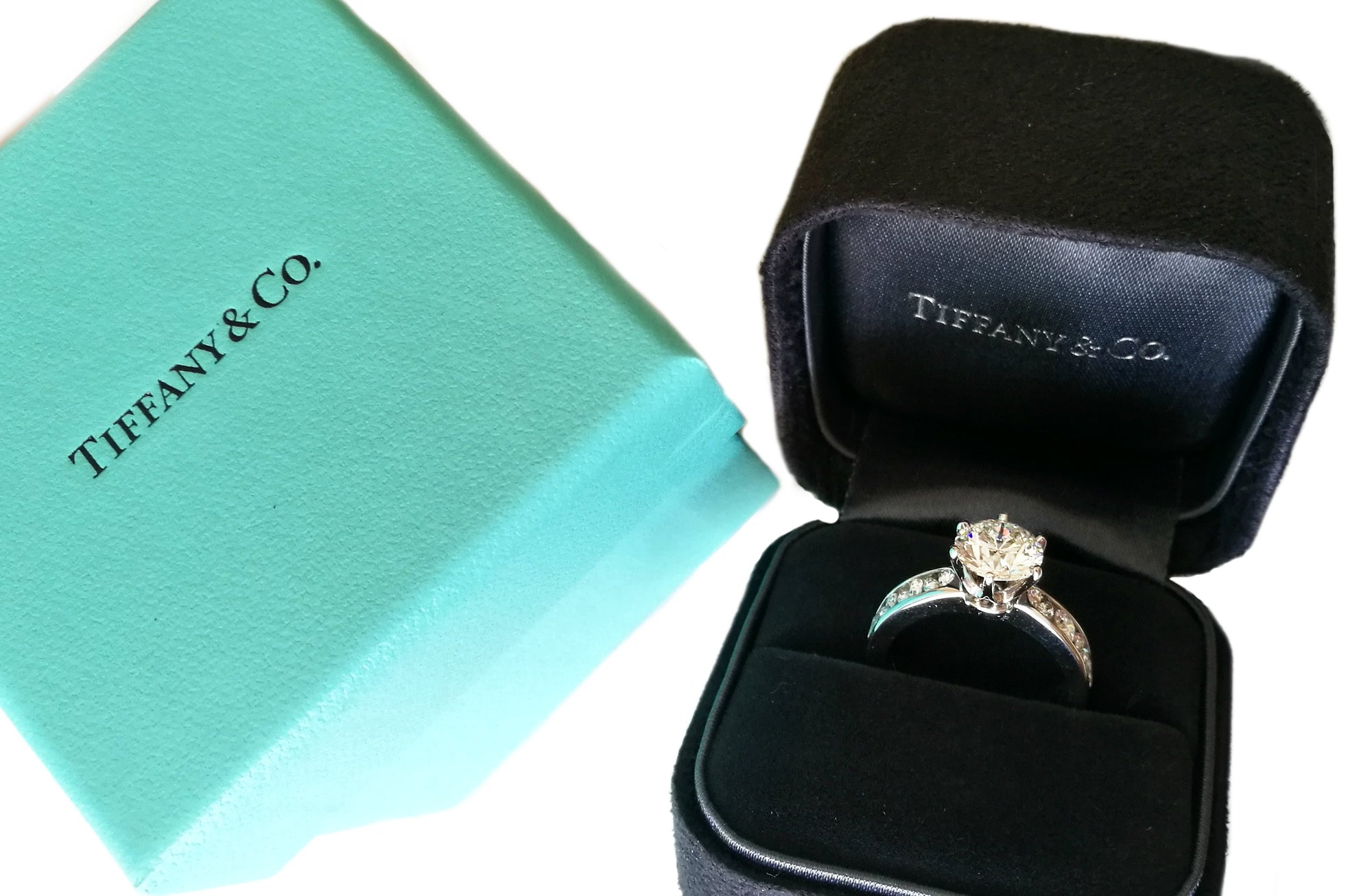 Tiffany & Co. 2.44tcw H/VVS1 Round Brilliant Engagement Ring with Channel Set Diamond Band
