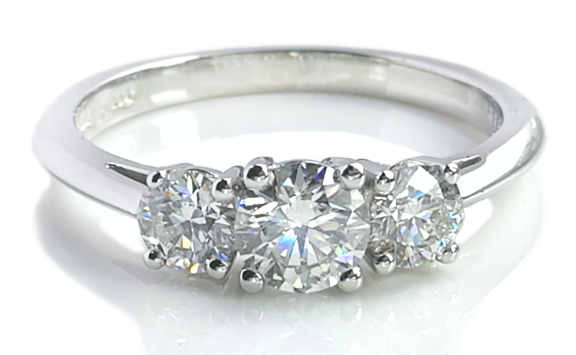 Tiffany & Co .94ct H/VVS2 3 Stone Triple XXX Diamond Engagement Ring SZ N