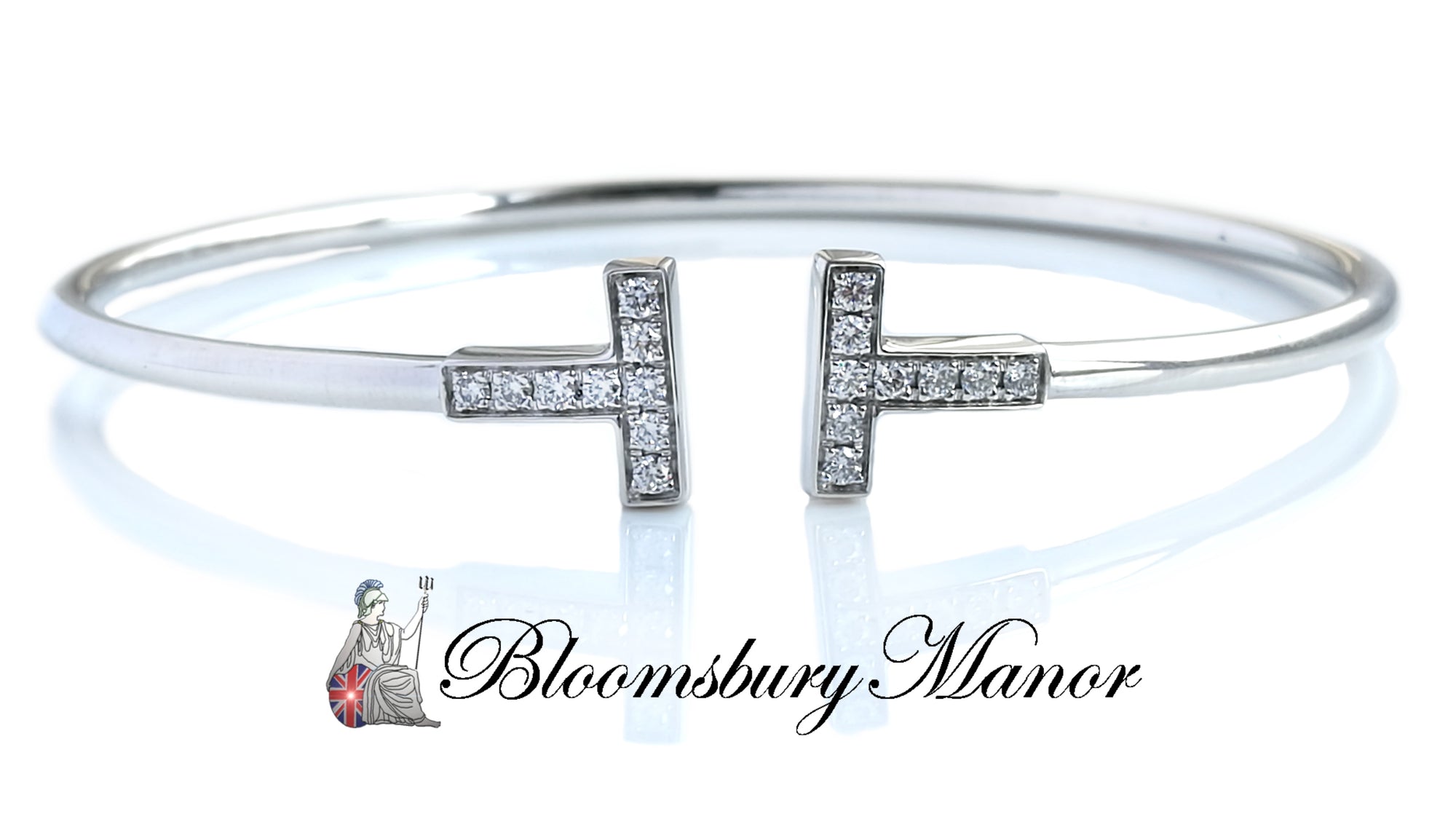 Tiffany & Co T Diamond Bracelet 18k White Gold Medium 18cm