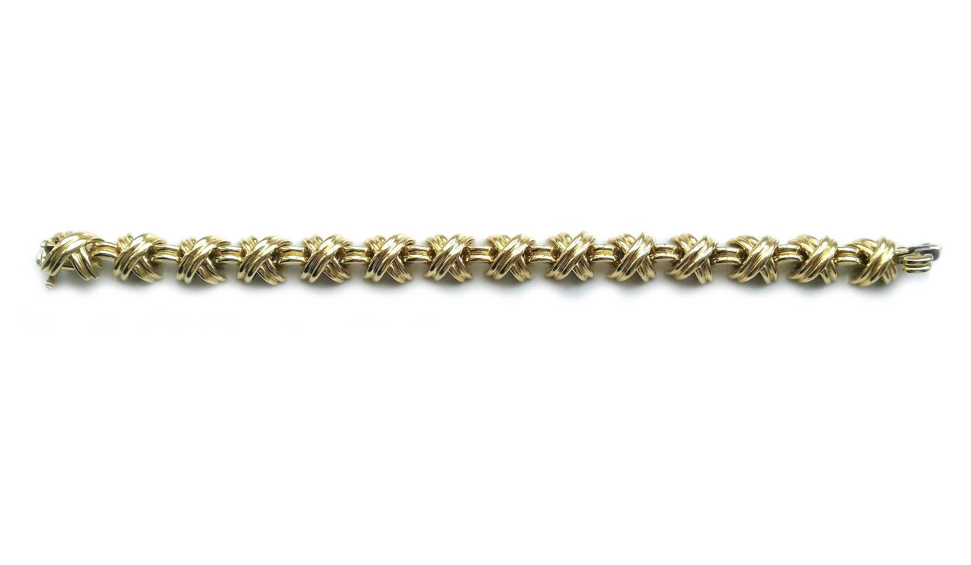Tiffany & Co Vintage 1980s Signature X Bracelet 18k Yellow Gold 7 1/2 inch 49.3g