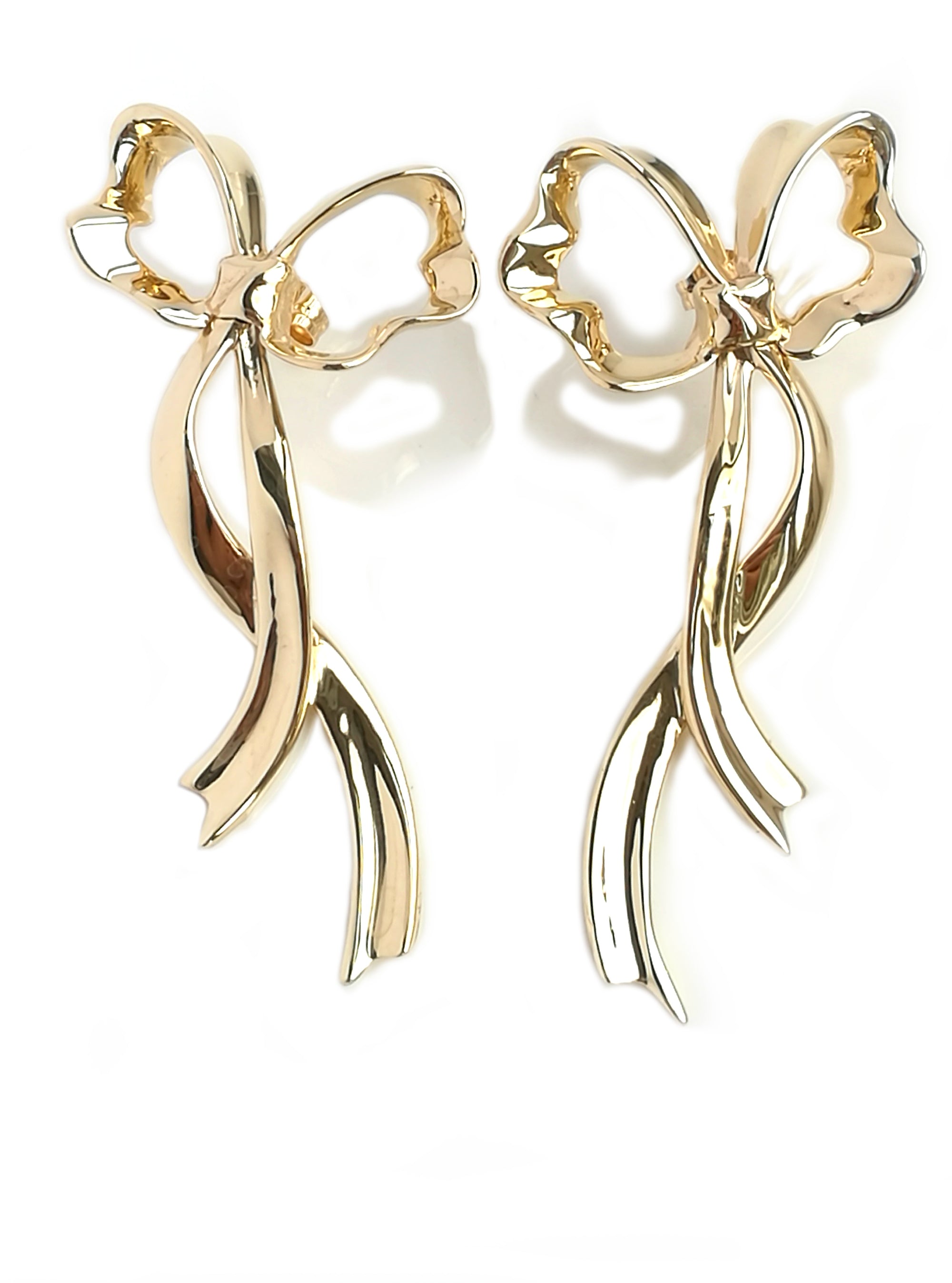 Vintage 1970s Tiffany & Co 14k Yellow Gold Ribbon Earrings
