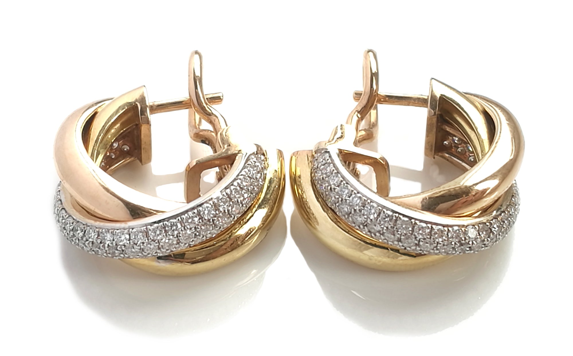 Cartier Trinity Diamond 18k Gold 3 Colour Earrings Certificate