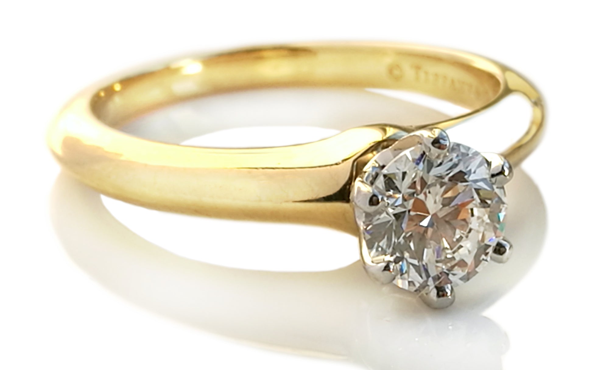 Tiffany & Co. 0.63ct E/VVS2 'Triple-X' Round Brilliant Diamond & Yellow Gold Engagement Ring