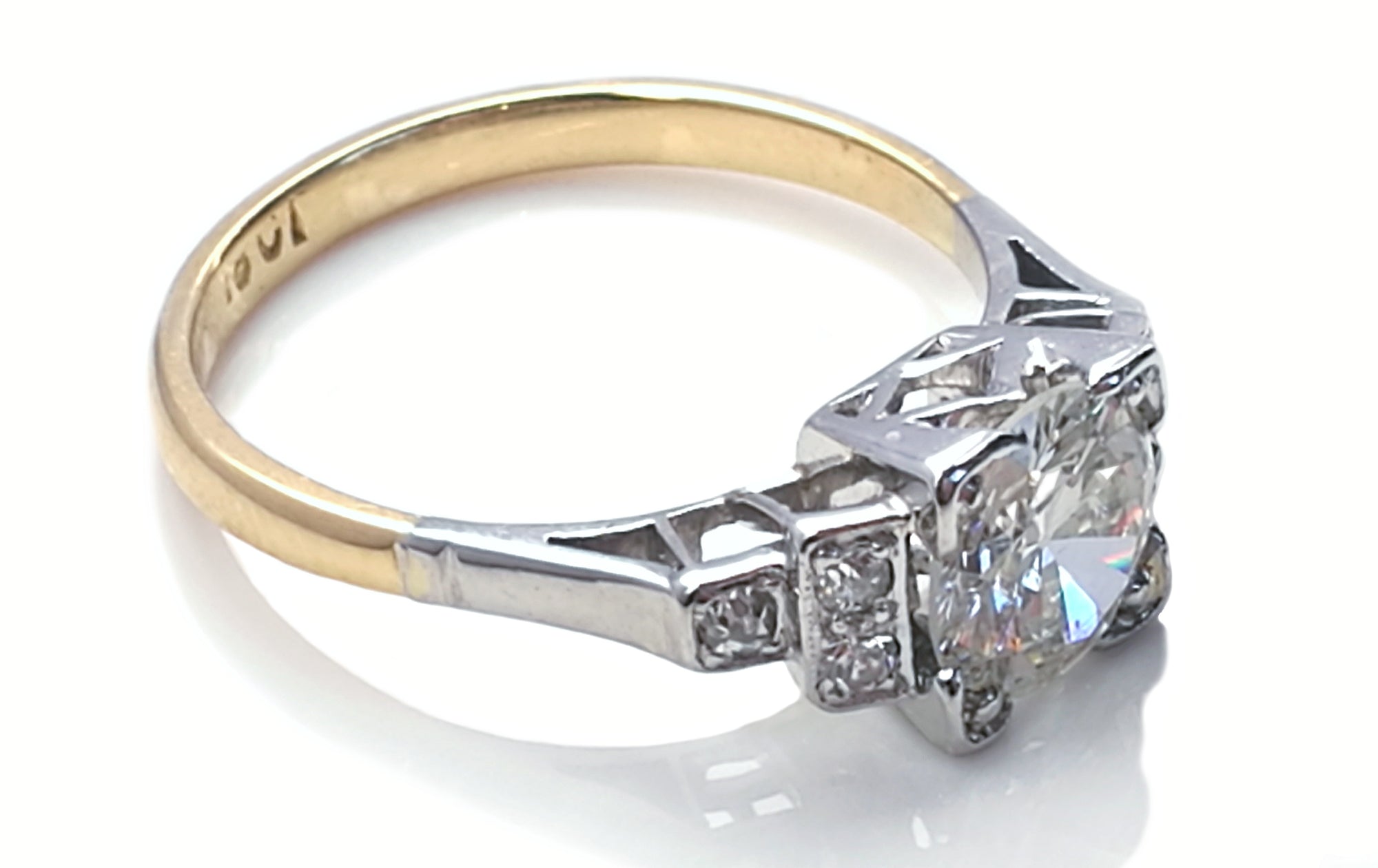 Original Art Deco Handmade 1.10ct Round Old Cut Diamond Engagement Ring