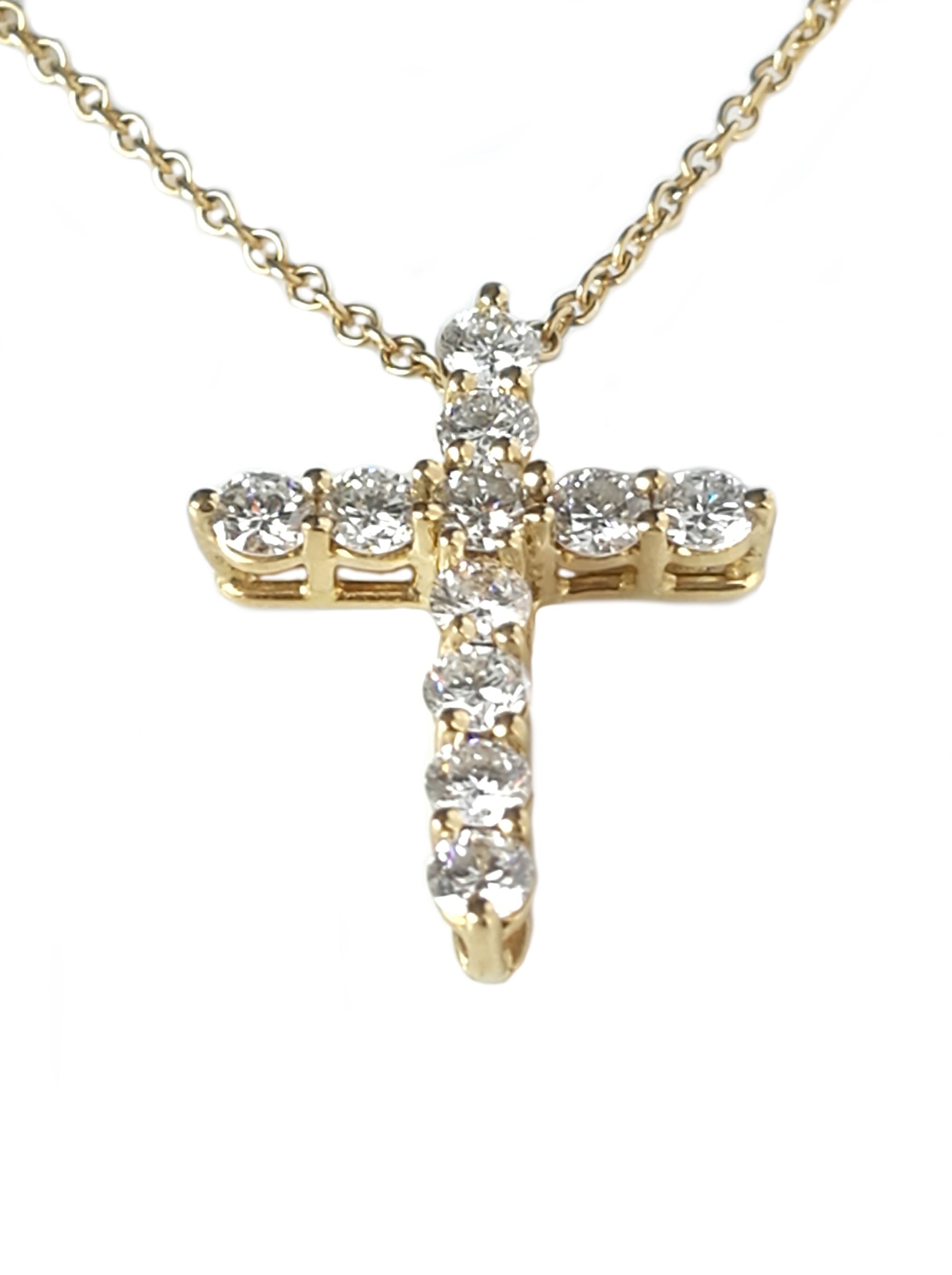 Tiffany & Co. 0.42ct Diamond and 18k Yellow Gold Cross Pendant, 16 inch