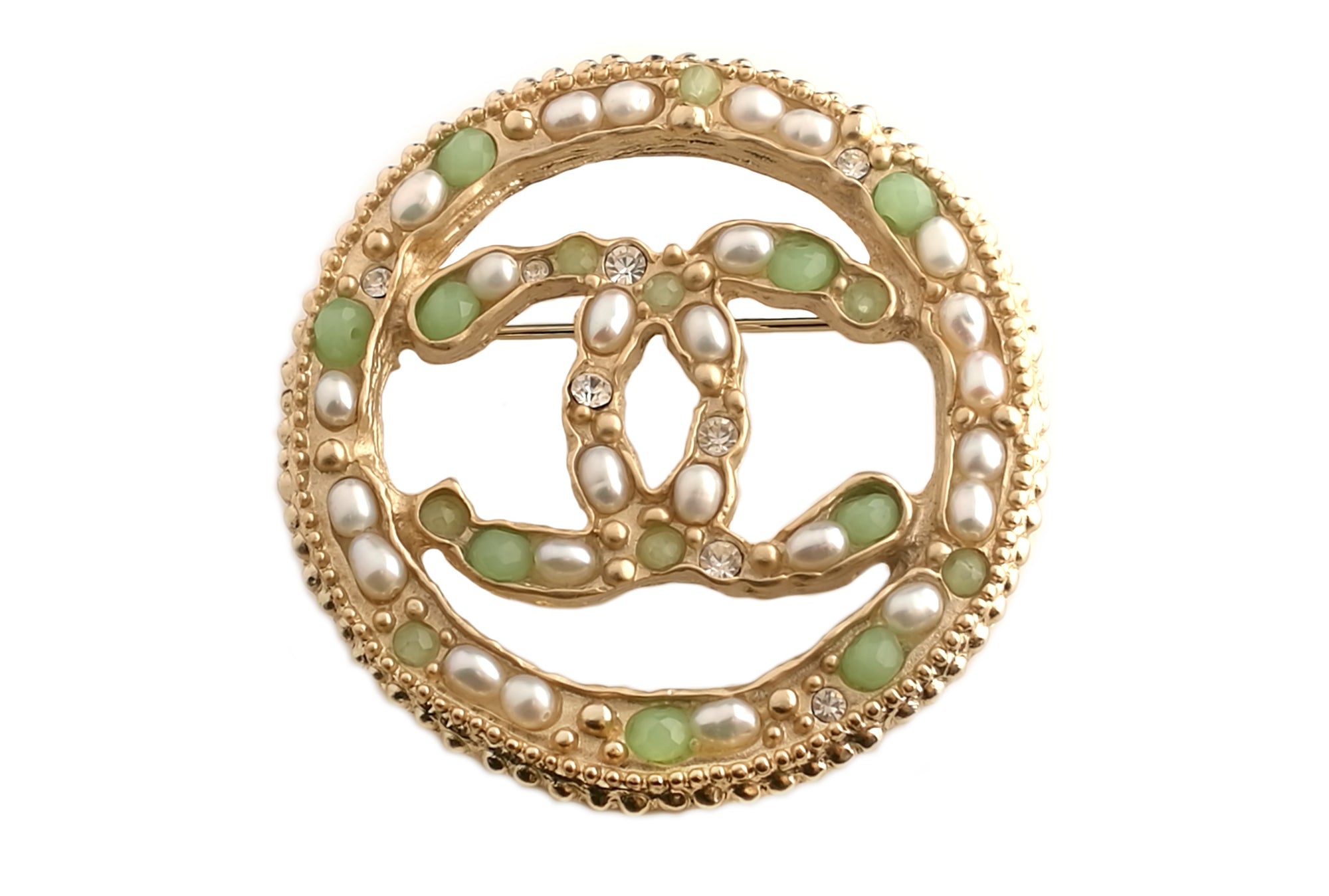 Chanel CC pearl and gold encrusted brooch  LuxuryPromise