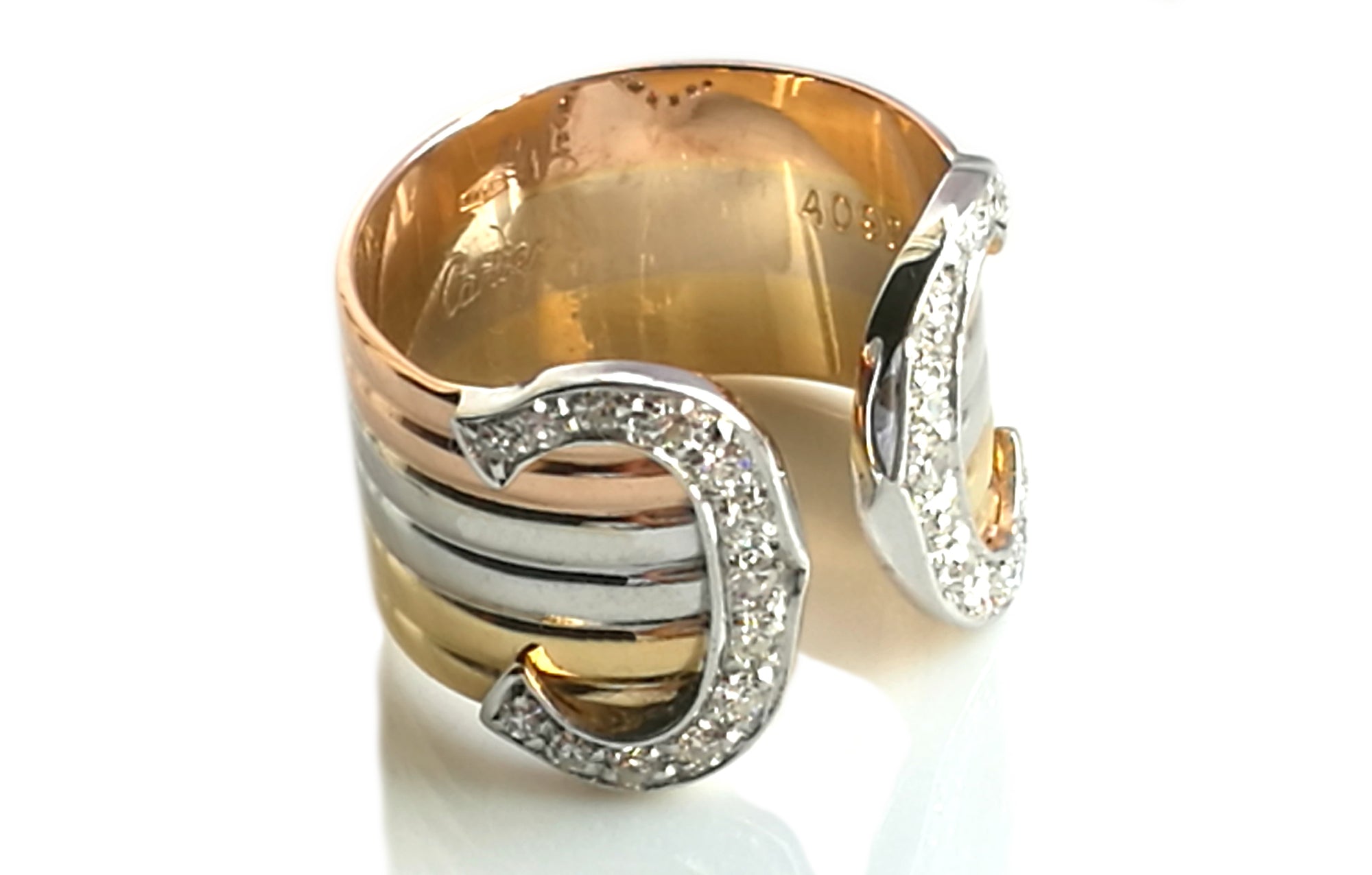Cartier Double C de Cartier Trinity 18k Gold & Diamond Ring, Size 48
