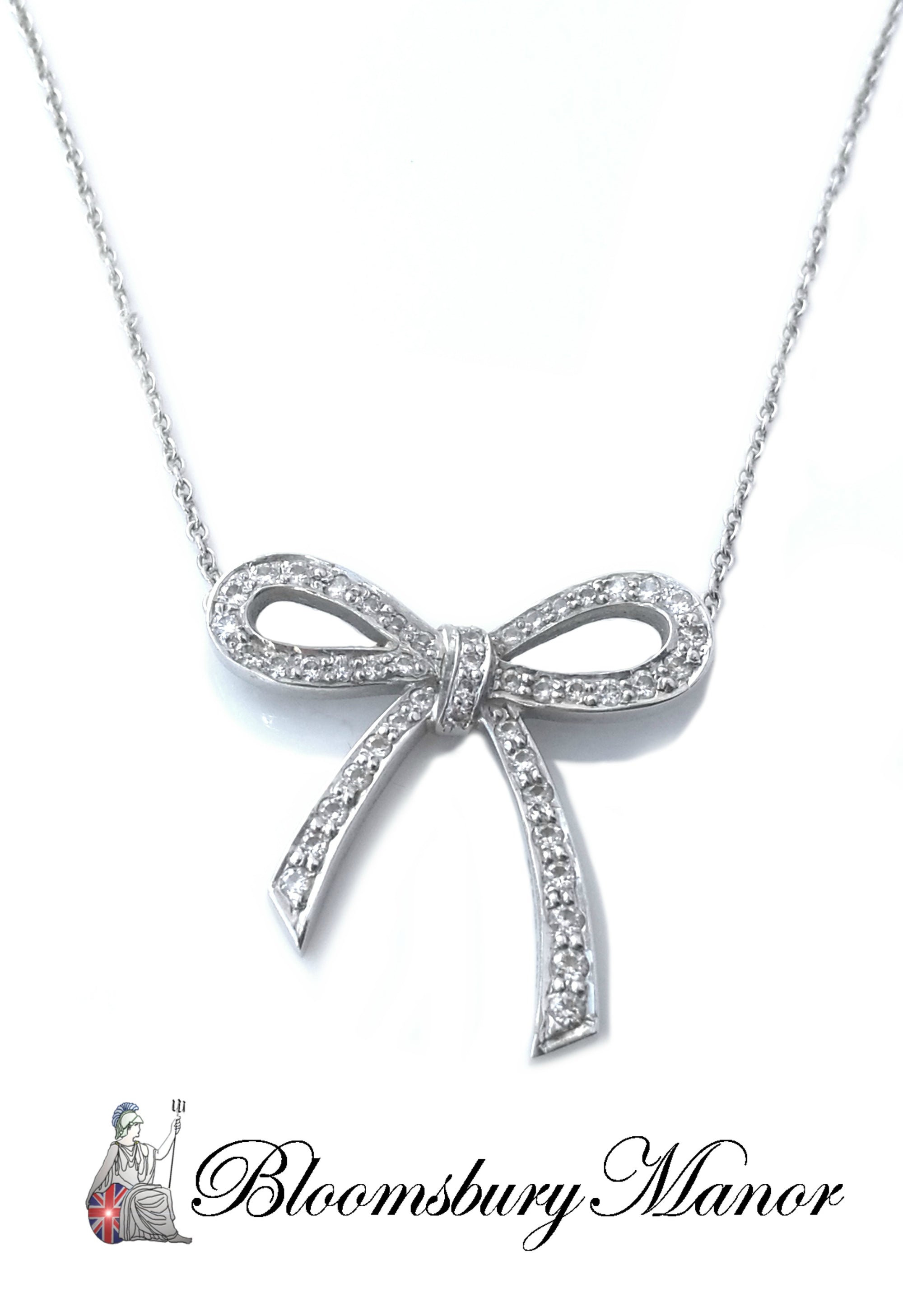 Tiffany & Co Bow Diamond Necklace .27ct Platinum 16 in