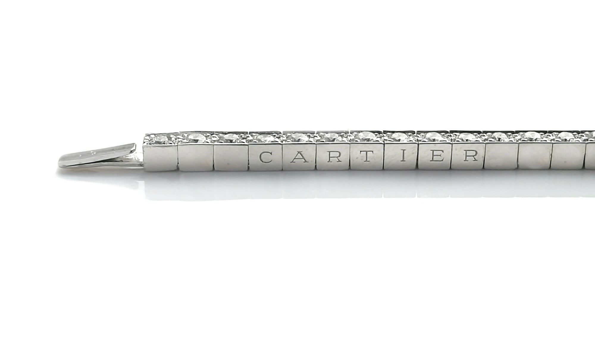 Cartier Lanieres 3mm Tennis 18k White Gold Diamond Bracelet SZ 17 Original Boxes