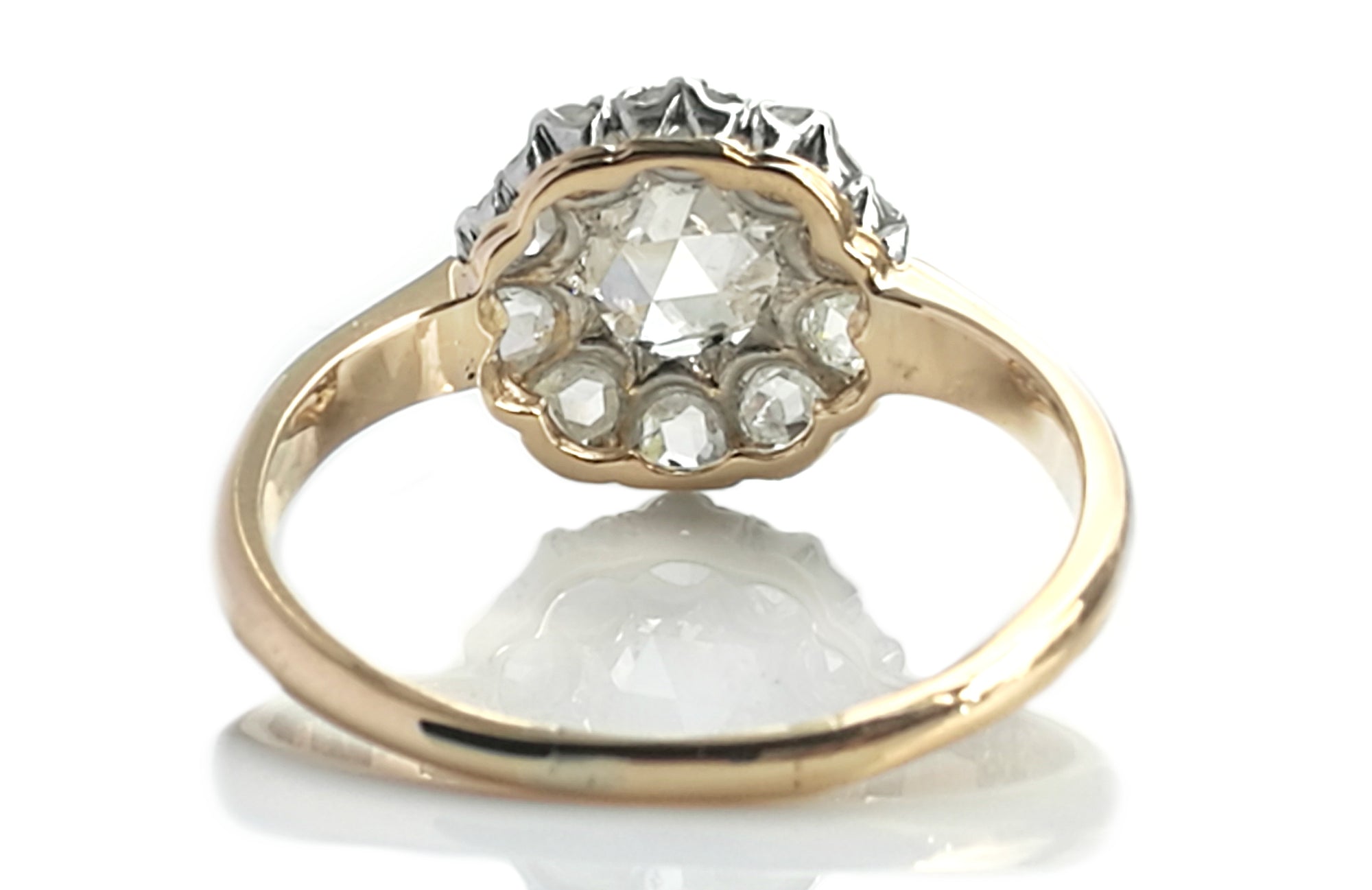 Victorian 1.08tcw Old Rose Cut Diamond & 18k Yellow Gold Cluster Engagement Ring