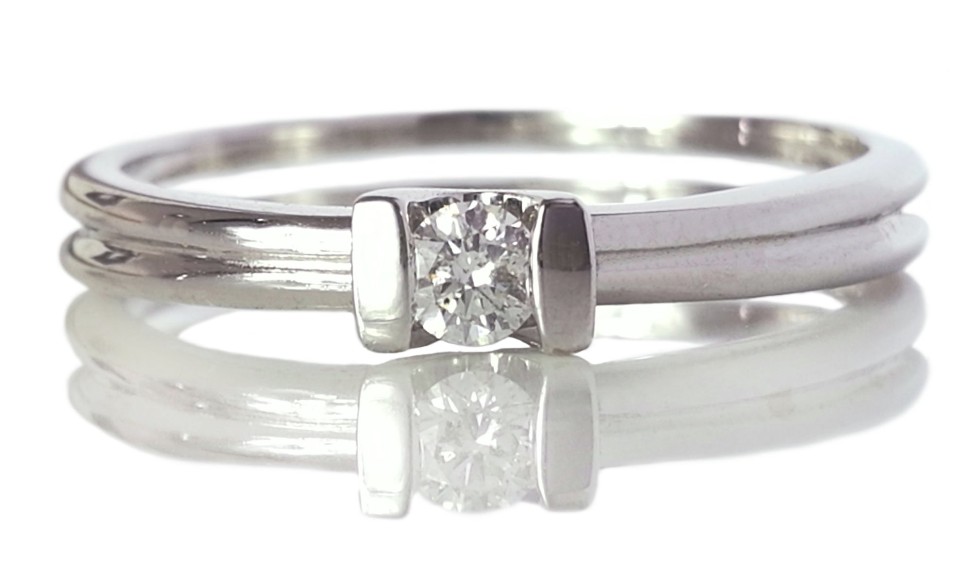 Brand New French 0.10ct Diamond Engagement Ring in 18k White Gold
