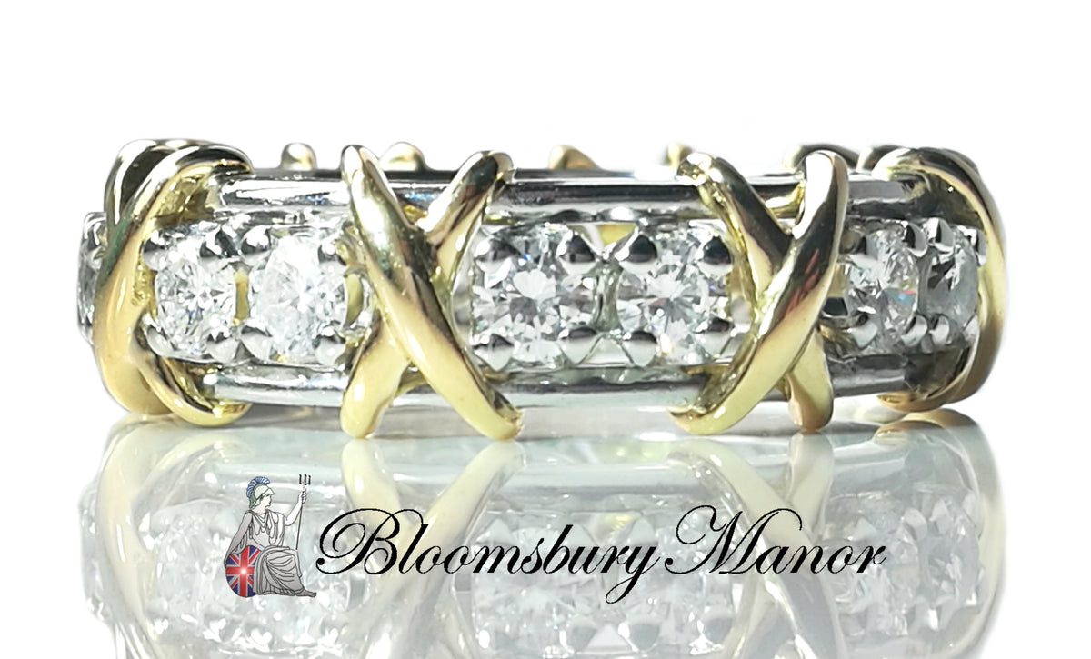 Tiffany & Co 16 Stone Diamond Schlumberger Platinum 18k Gold Ring SZ P RRP £8875