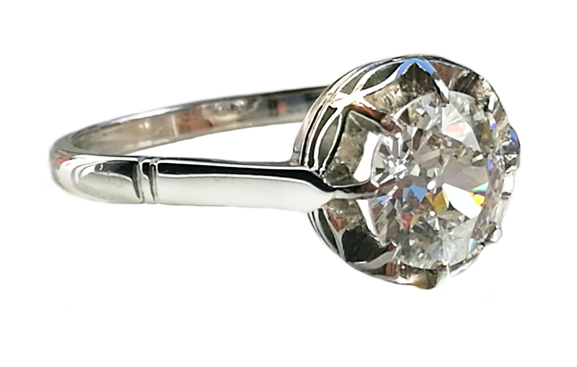 Antique Handmade French 1.50ct Old Cut Diamond Buttercup Engagement Ring in Platinum