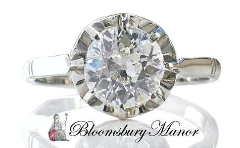 Old Cut 1.50ct Antique Handmade Diamond Platinum Engagement Ring M 1/2