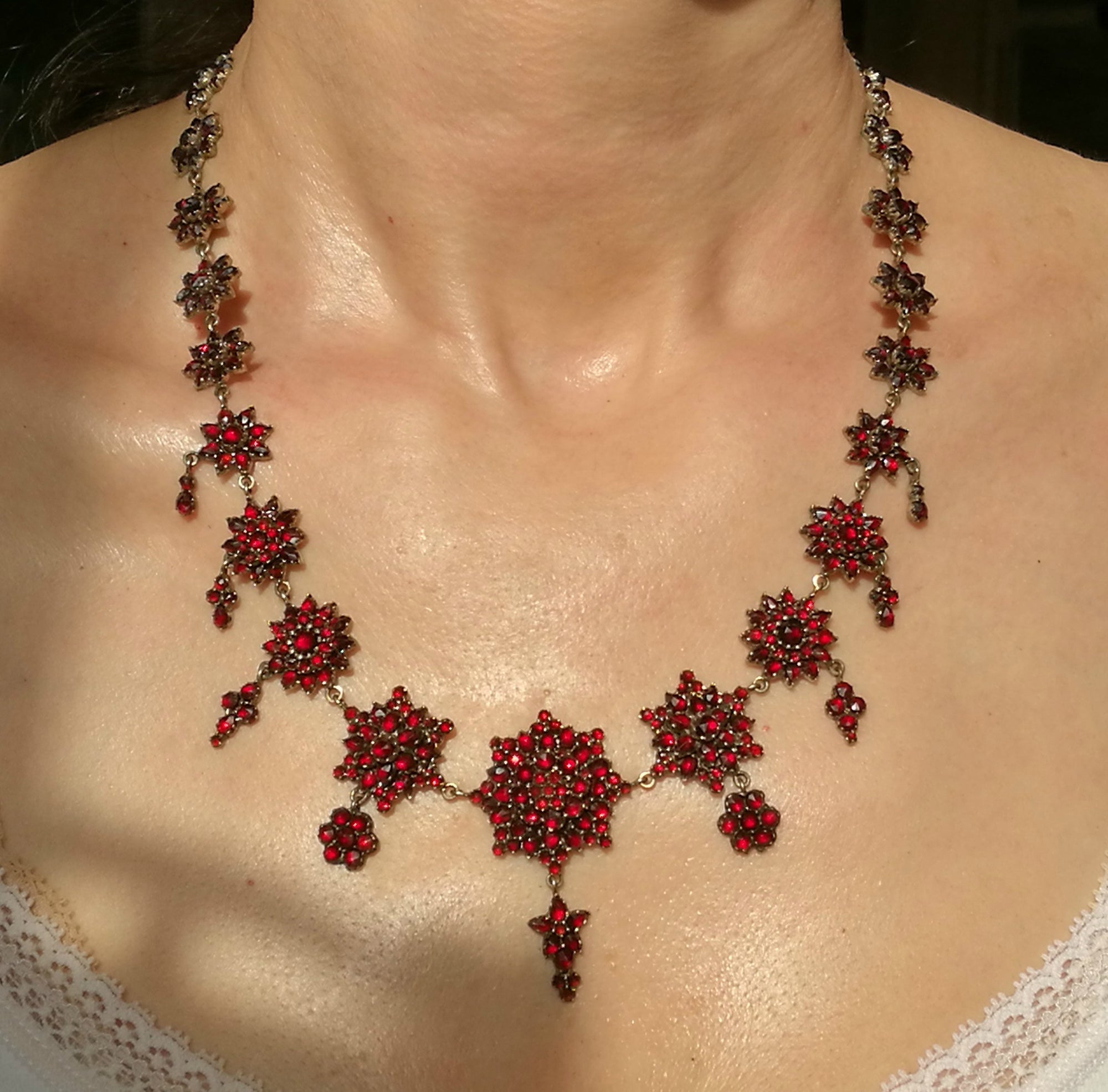 Bohemian Garnet Necklace Rose Gold Filled Victorian - Ruby Lane