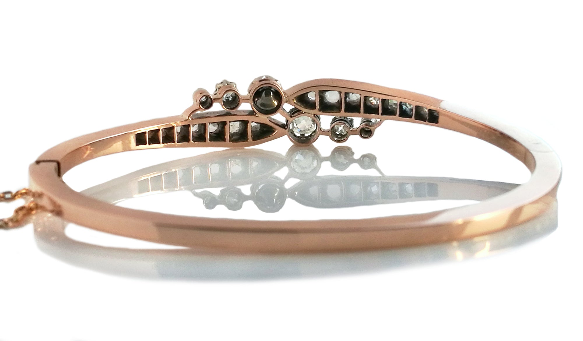 Victorian French 1.35tcw Old Cut & Rose Cut Diamond Bangle in 18k Rose Gold