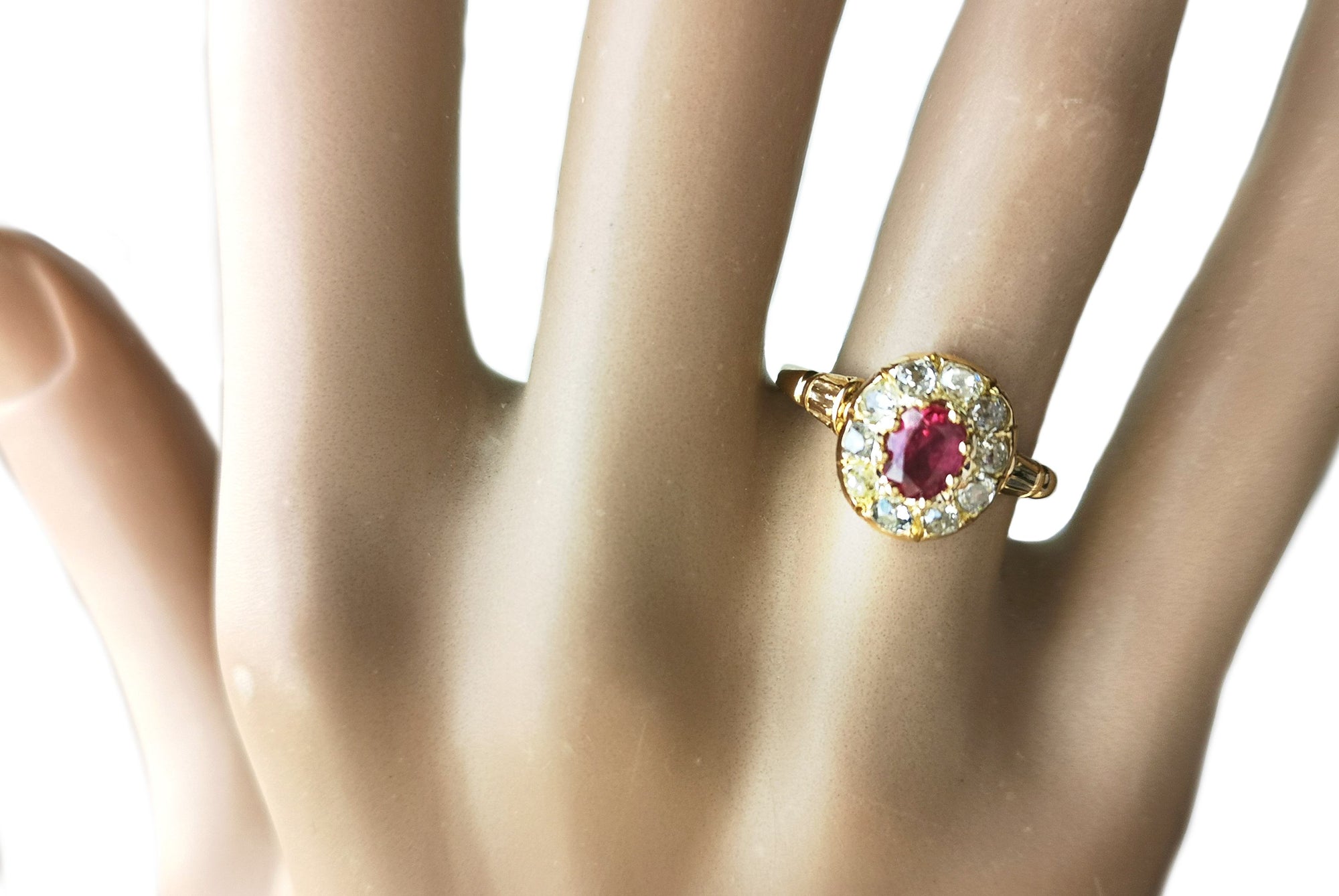 Antique Victorian French 0.55ct Ruby & Diamond Cluster Ring in 18k Yellow Gold