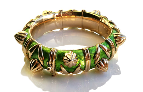 Tiffany & Co. Schlumberger Cones Bracelet in Green Paillonne Enamel & 18k Gold 