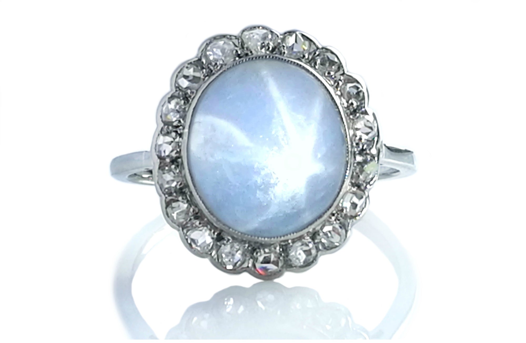 Antique Edwardian Star Sapphire Rose Cut Diamond Ring