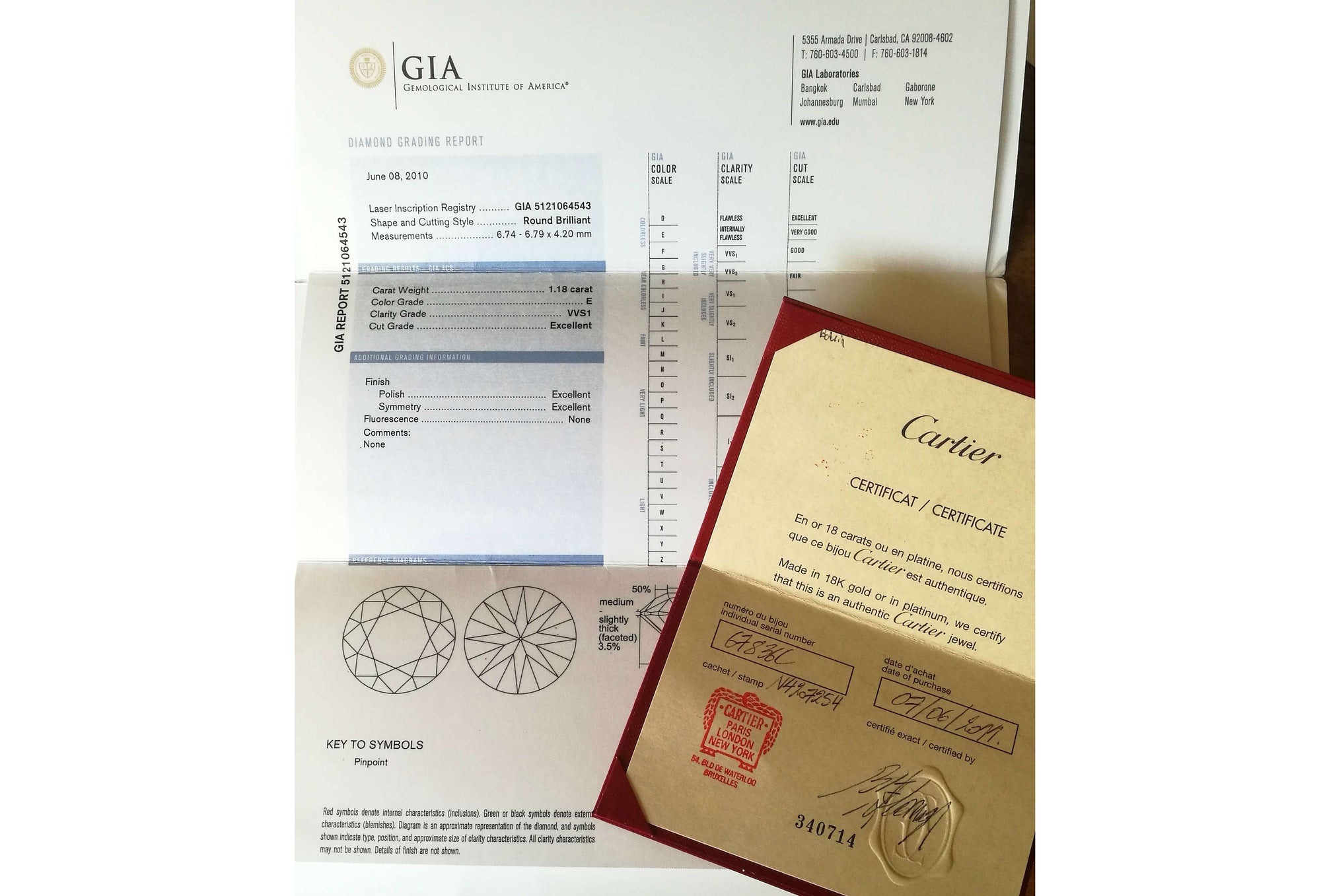 Cartier 1.18ct E/VVS1 Triple X Ballerine GIA & Cartier Diamond Certificate