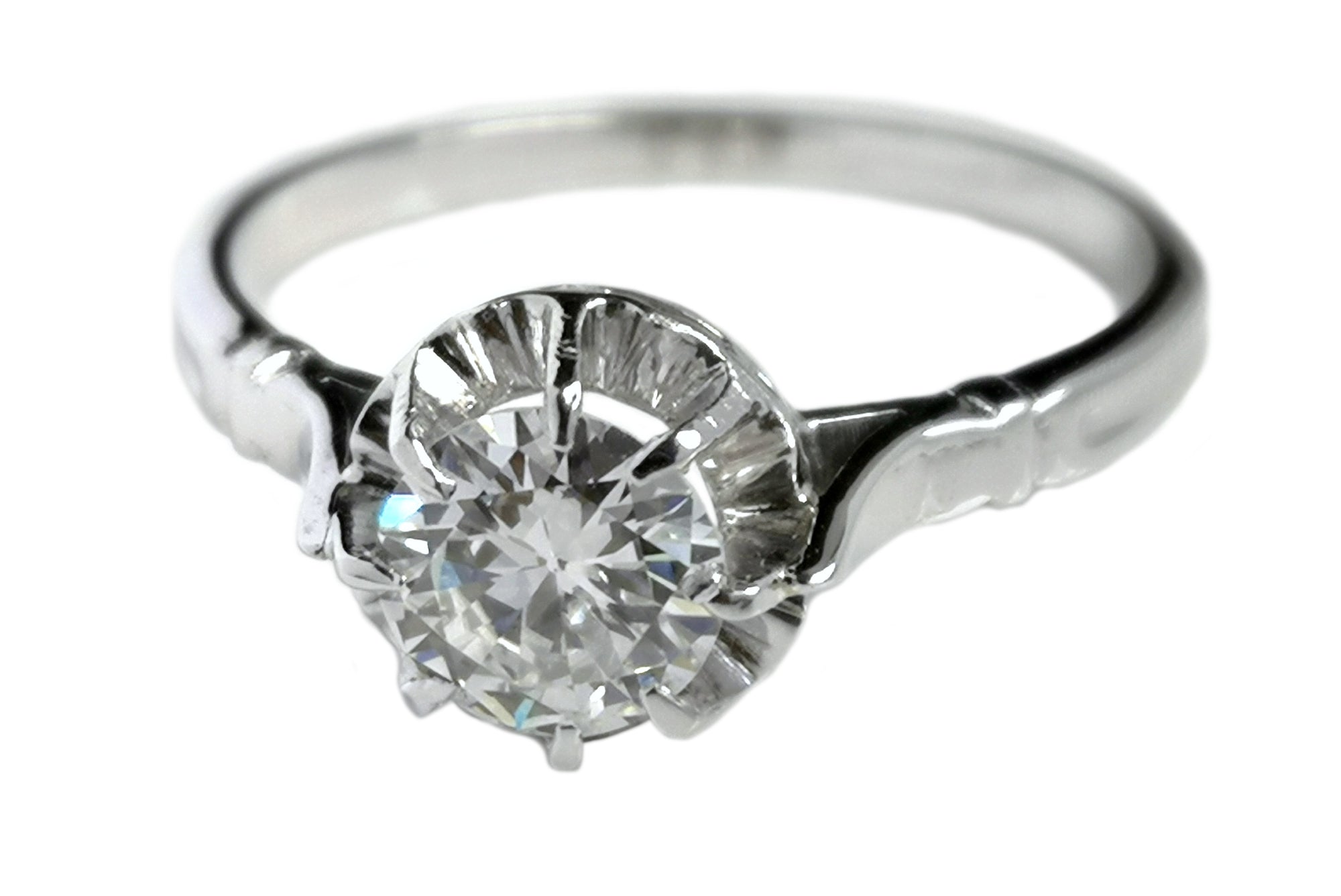 Vintage French Ballerine 0.84ct G/SI2 Round Brilliant Diamond Engagement Ring