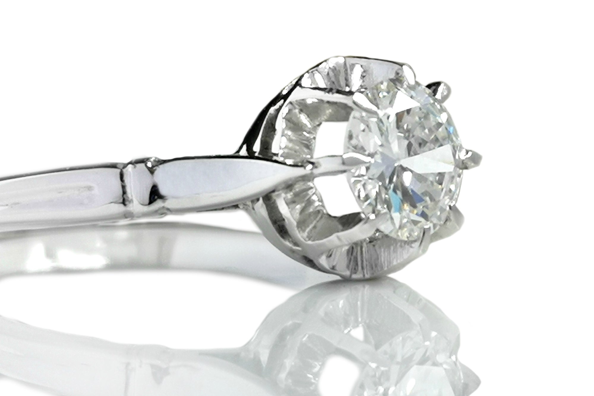 Vintage French Ballerine 0.84ct G/SI2 Round Brilliant Diamond Engagement Ring