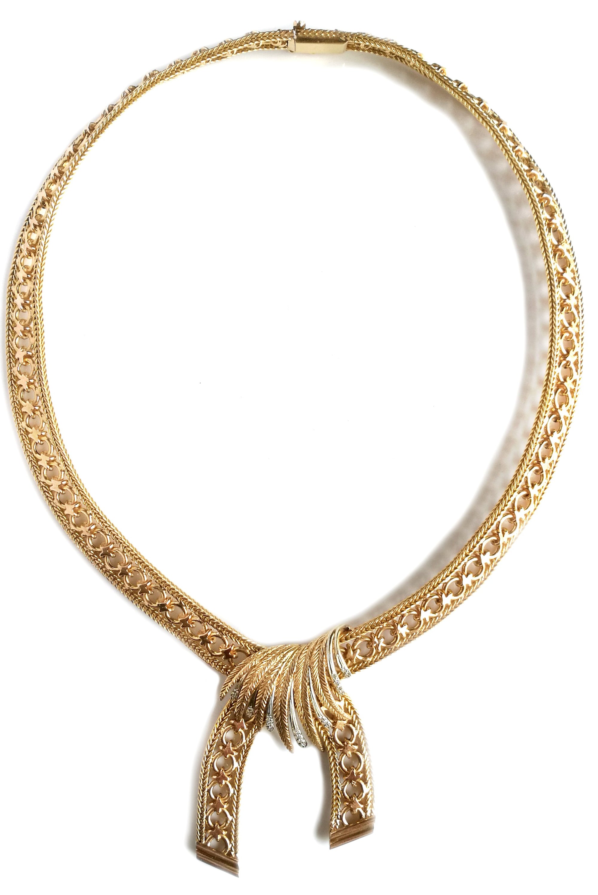 Vintage French 1940s Retro Gold Diamond Necklace