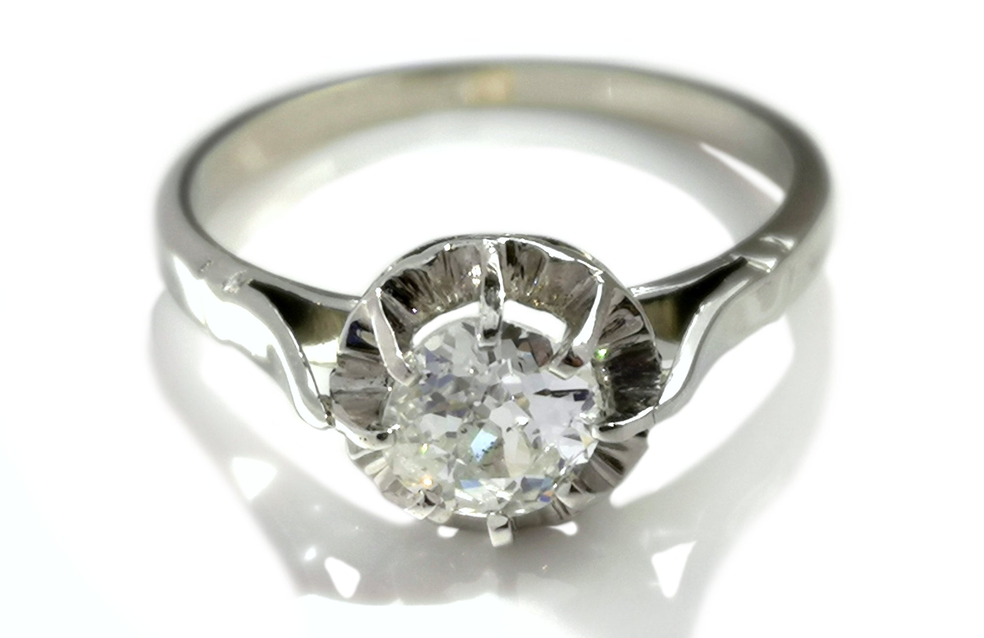 Antique French Ballerine 0.69ct G/SI1 Old Mine Cut Diamond Engagement Ring