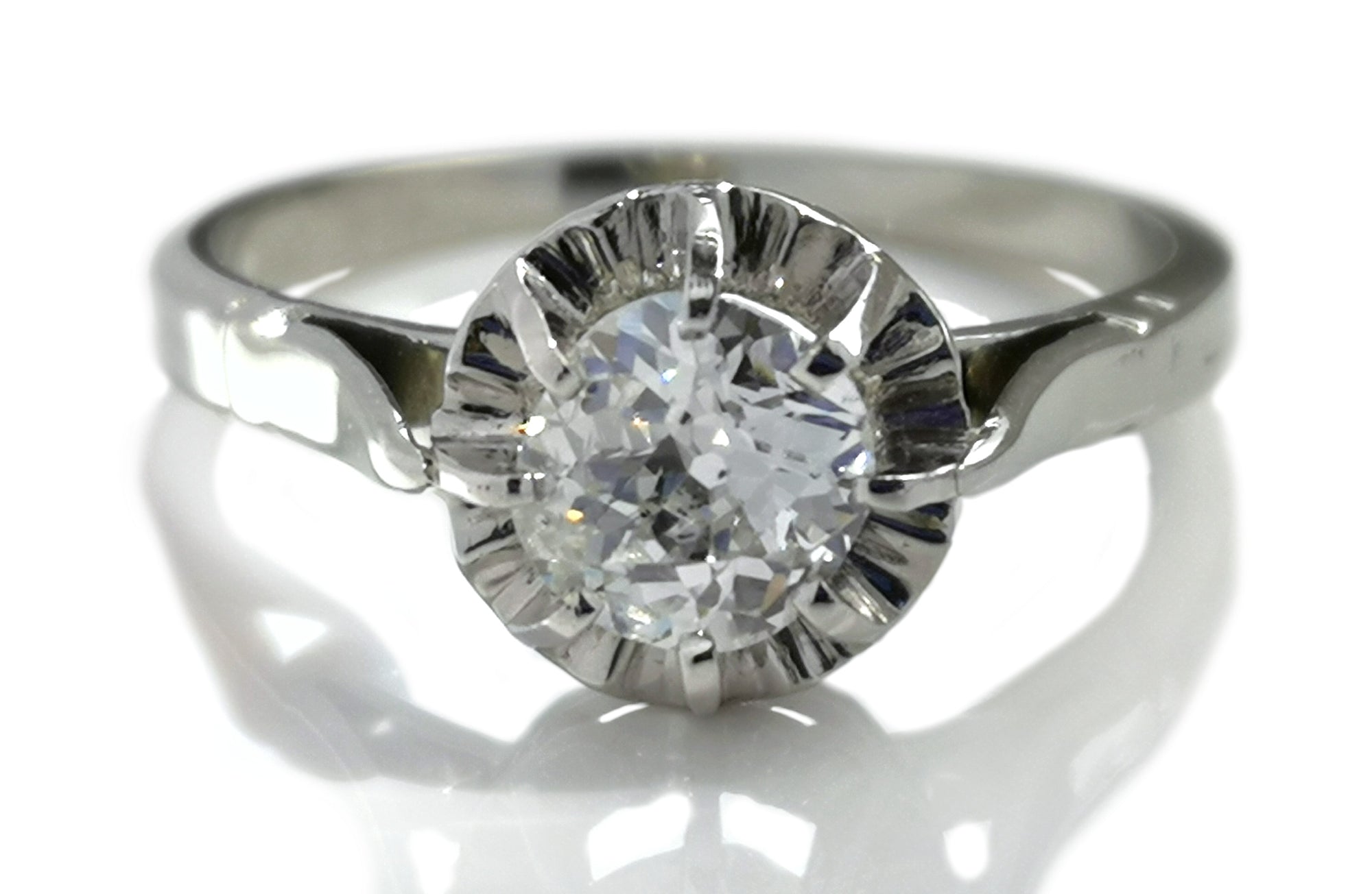 Antique French Ballerine 0.69ct G/SI1 Old Mine Cut Diamond Engagement Ring