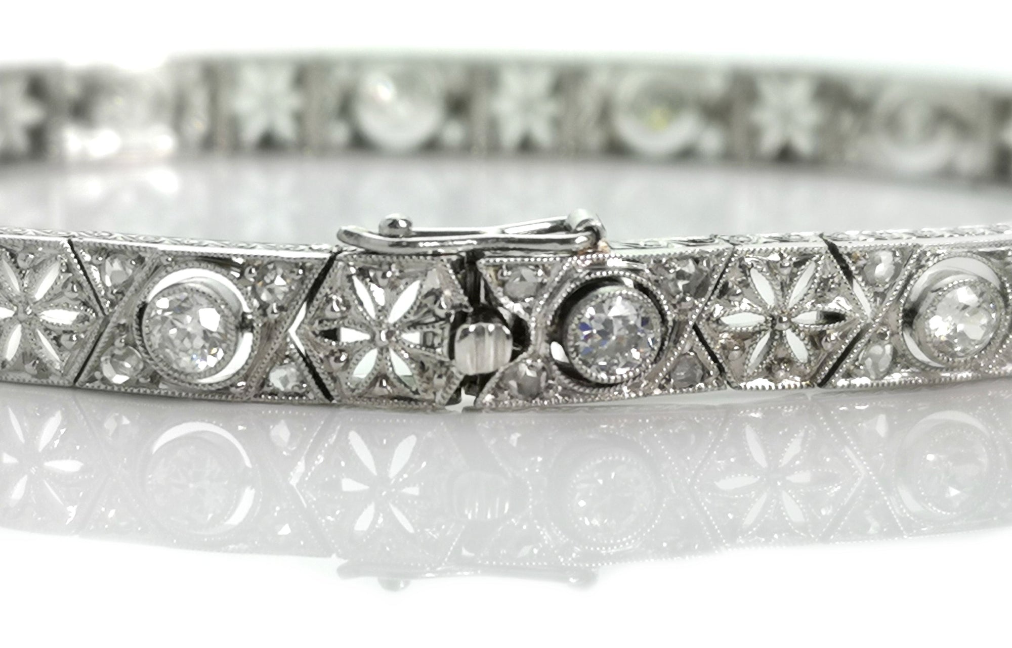 French Art Deco 2tcw Old Cut Diamond Bracelet 7in