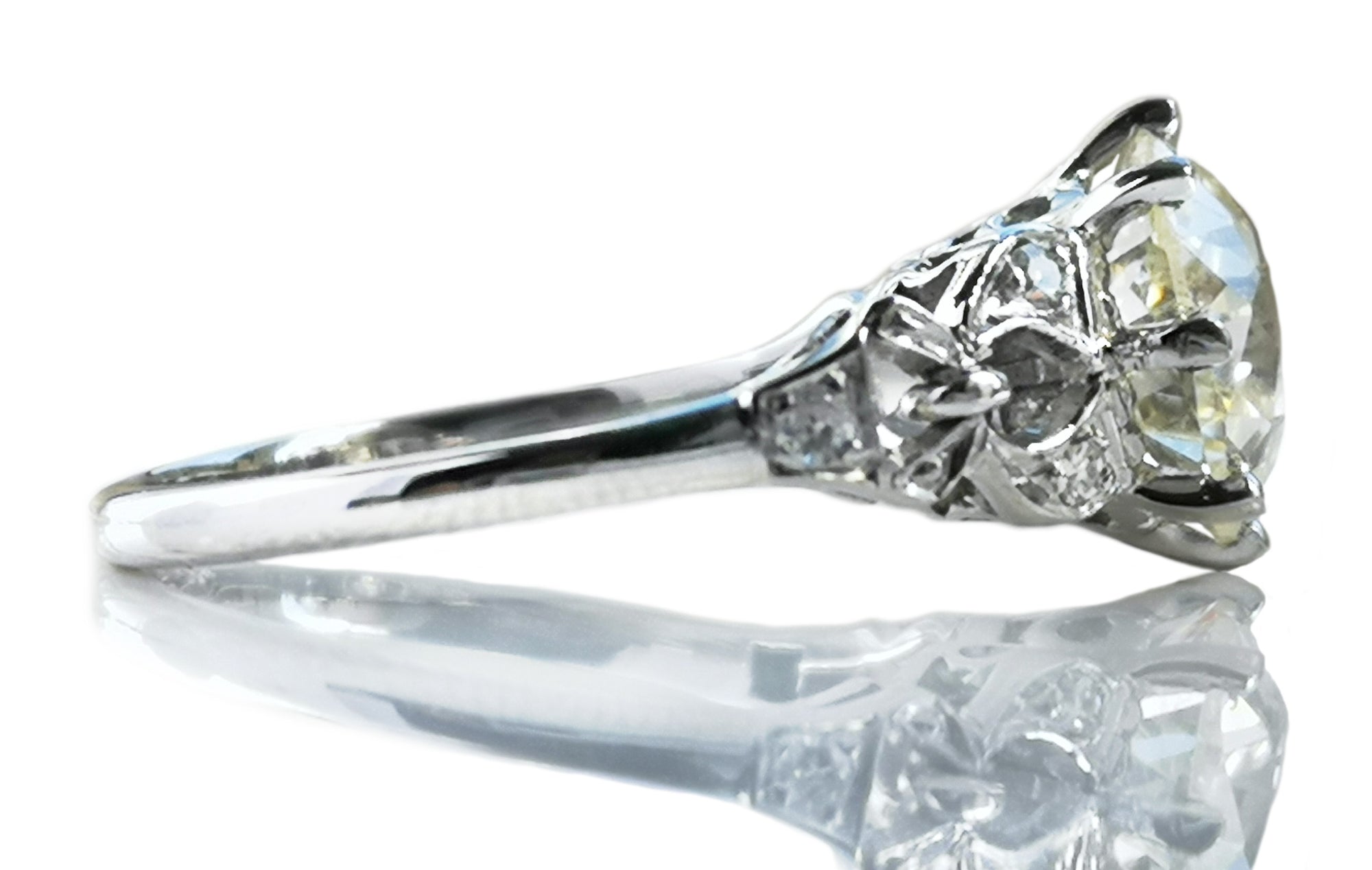 Original Art Deco 2.05ct N/VS2 Old European Brilliant Cut Diamond Engagement Ring