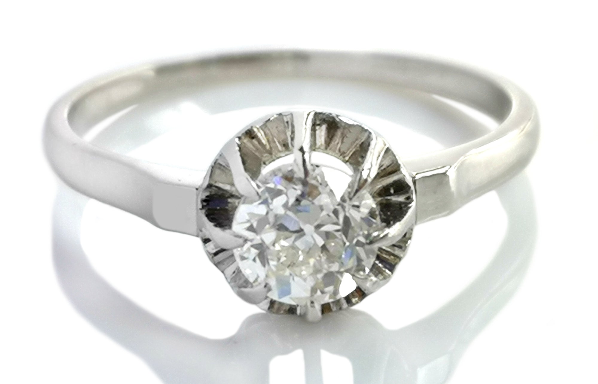 Antique 1900s 0.5ct G/VS Old Cut Diamond Platinum Ballerine Engagement Ring