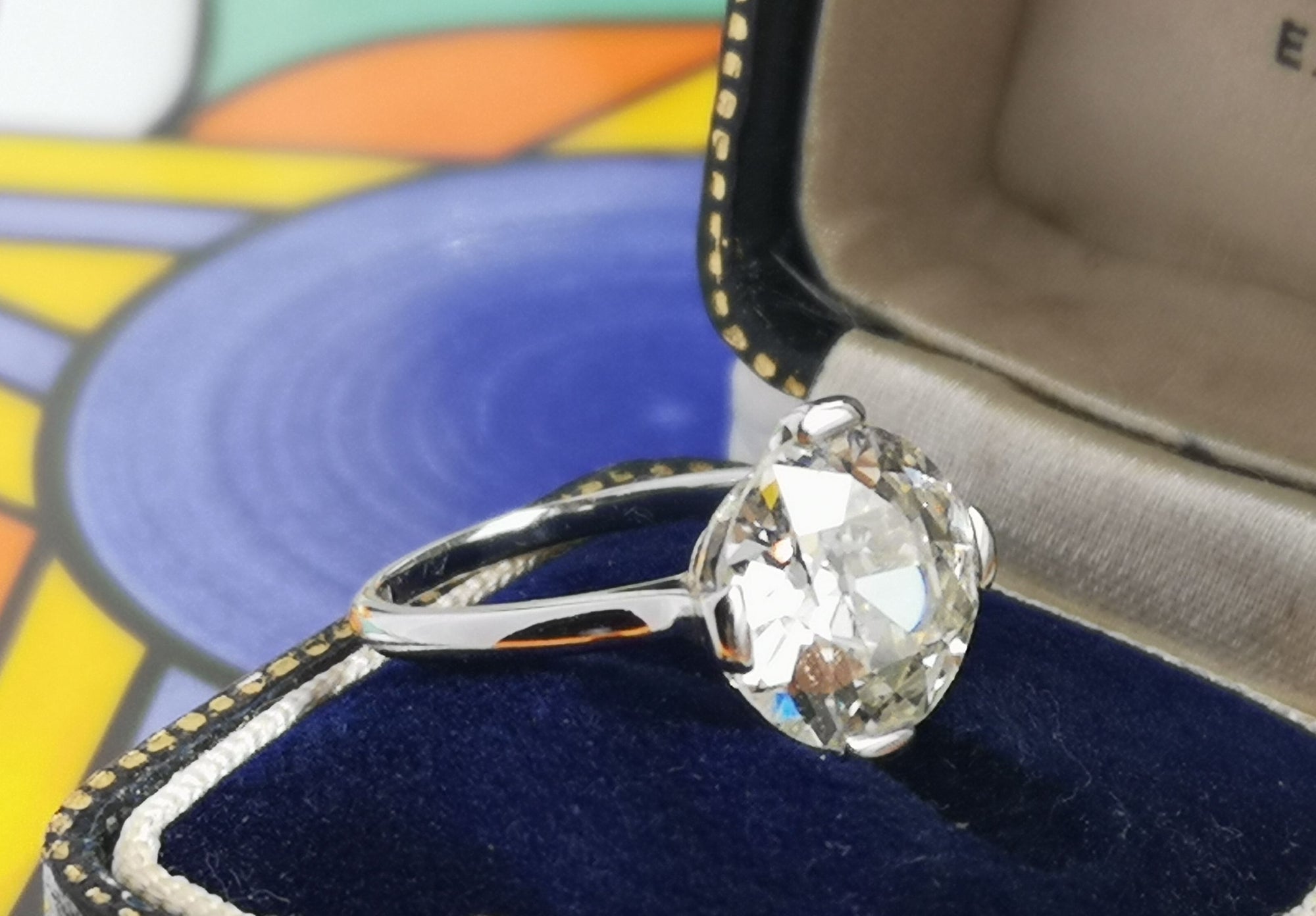  Art Deco 3.75ct M/VS2 Old European Brilliant Cut Diamond Engagement Ring
