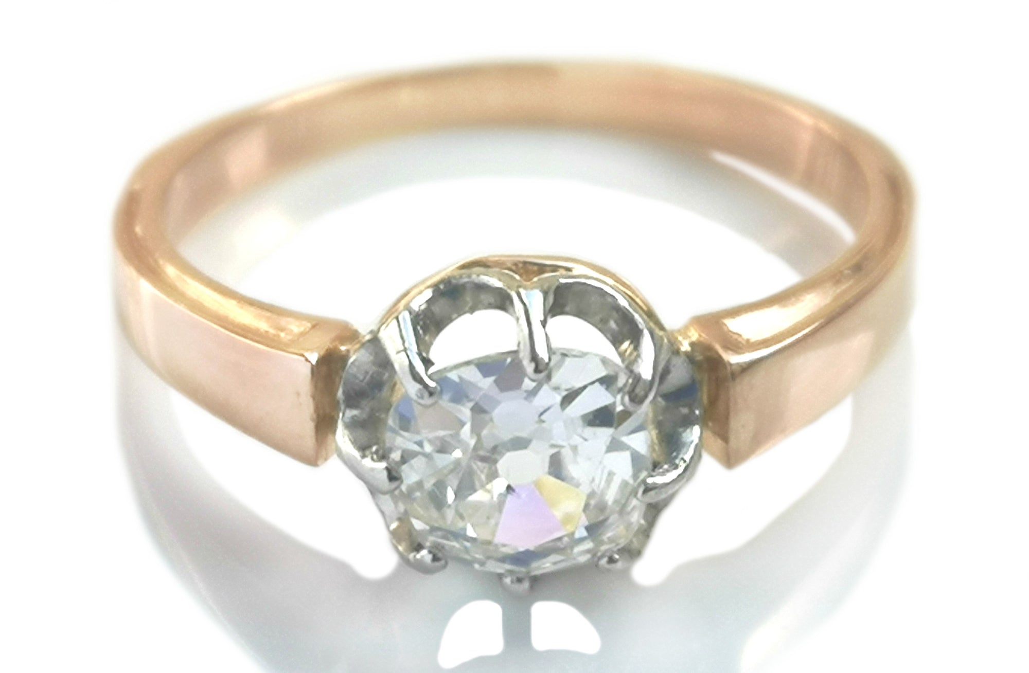 Antique Old Mine Cut .75ct Diamond 18k Rose Gold Engagement Ring SZ L