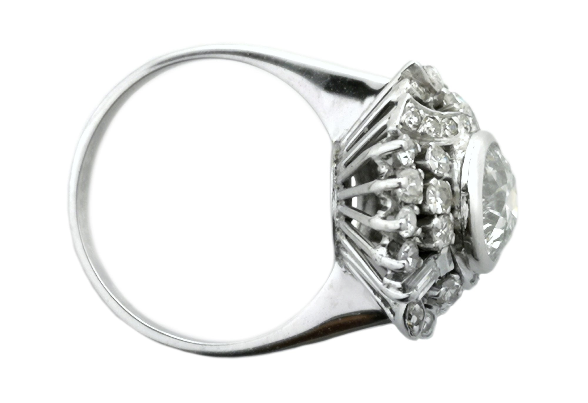 1950s French Mid-Century 2.15tcw G/SI2 Old Cut Diamond Cluster Engagement Ring