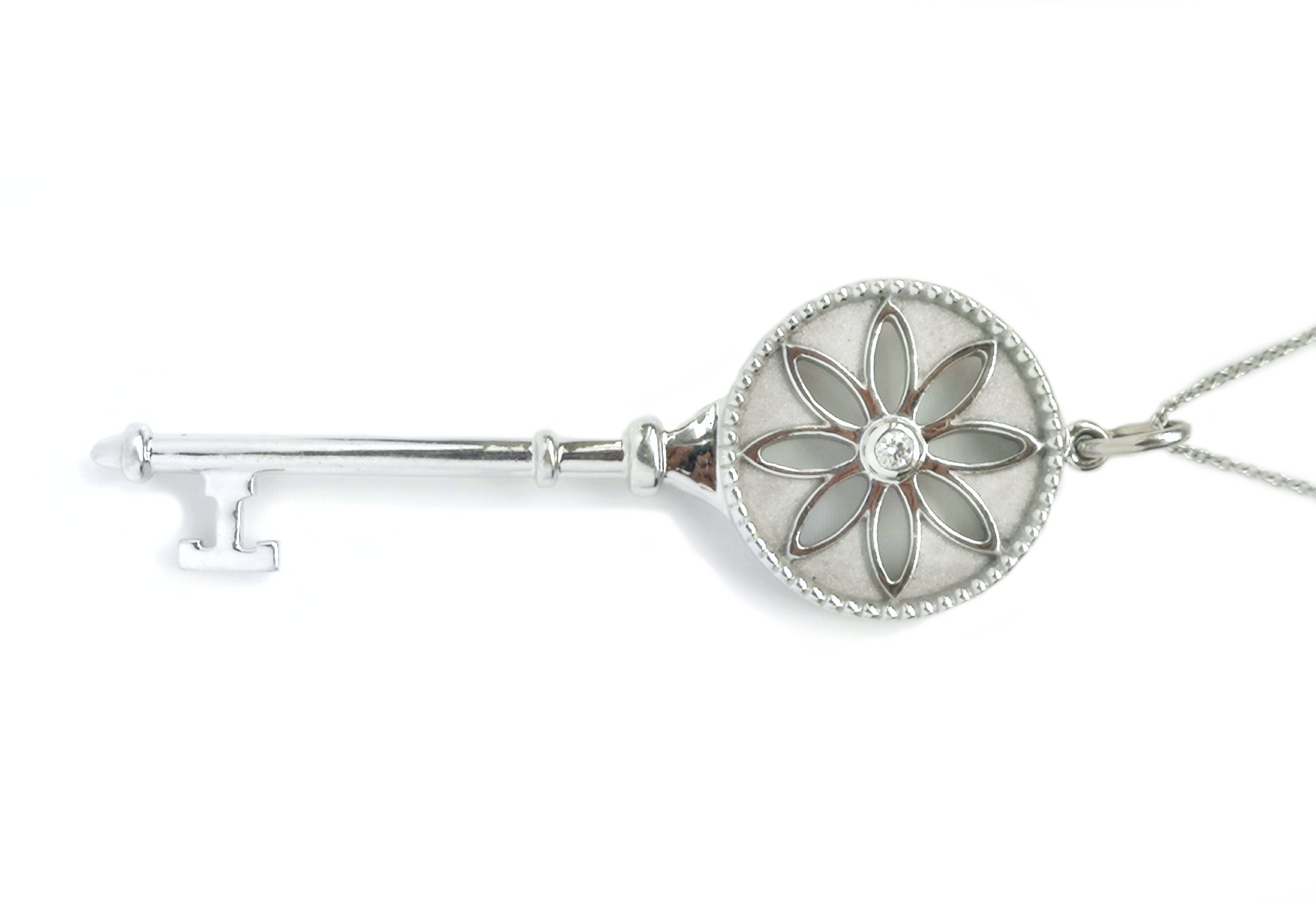 Tiffany & Co. Large Daisy Diamond Key Pendant in 18k White Gold