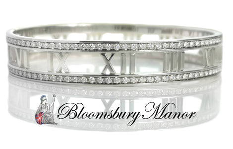 Tiffany Atlas Open Hinged Diamond Bracelet Bangle 18k White Gold