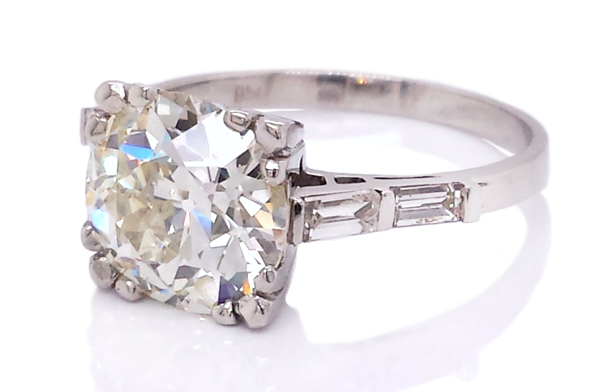 Art Deco 3.43ct M/I1 GIA Old Cut Diamond Engagement Ring